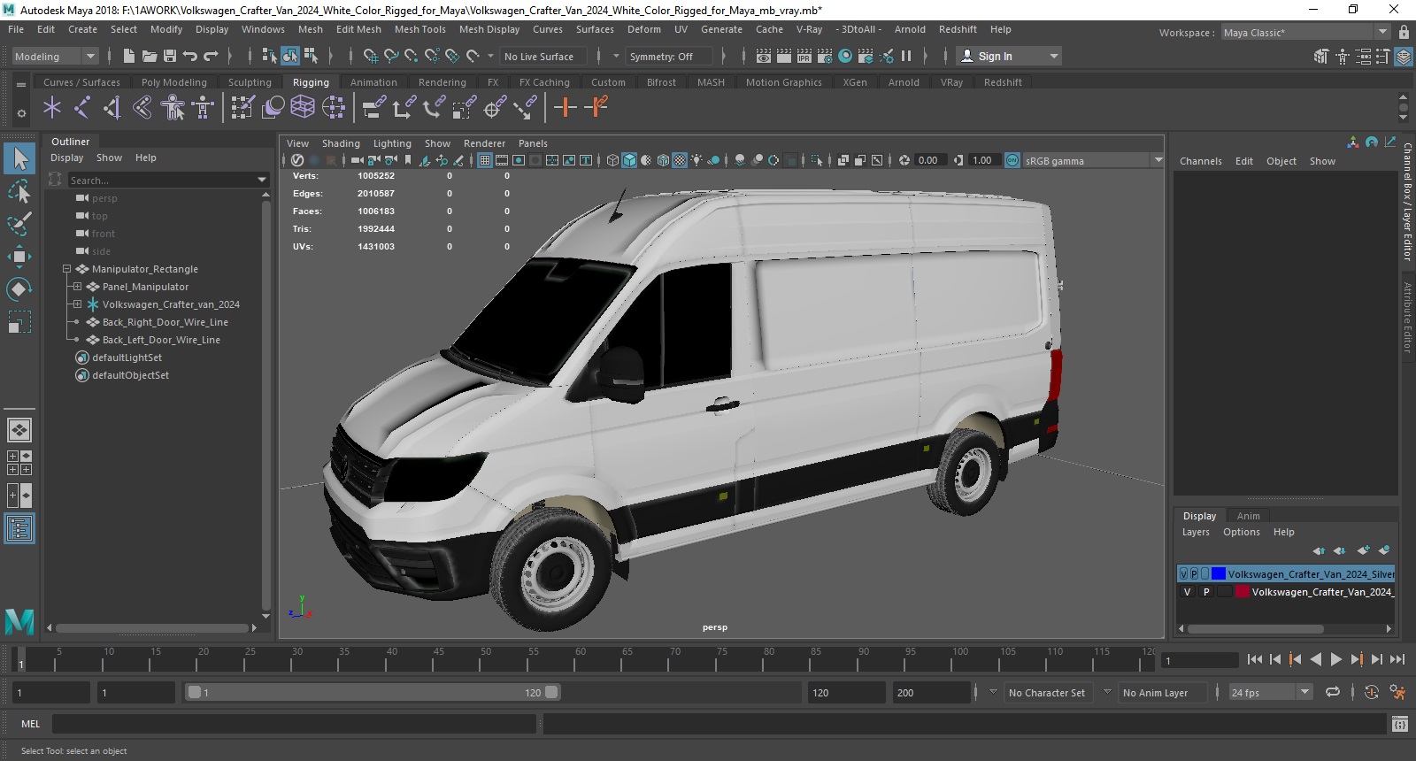 3D model Volkswagen Crafter Van 2024 White Color Rigged for Maya