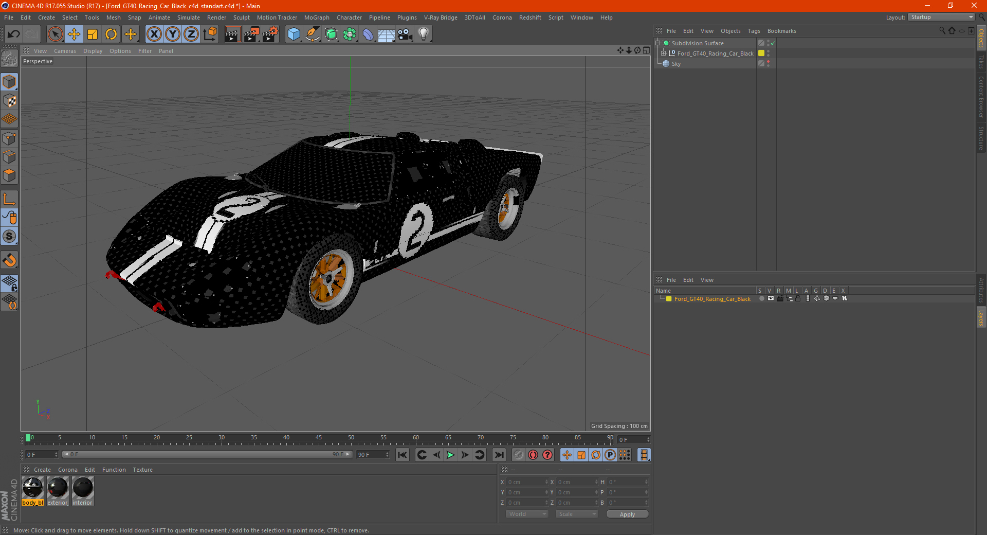 3D Ford GT40 Racing Car Black