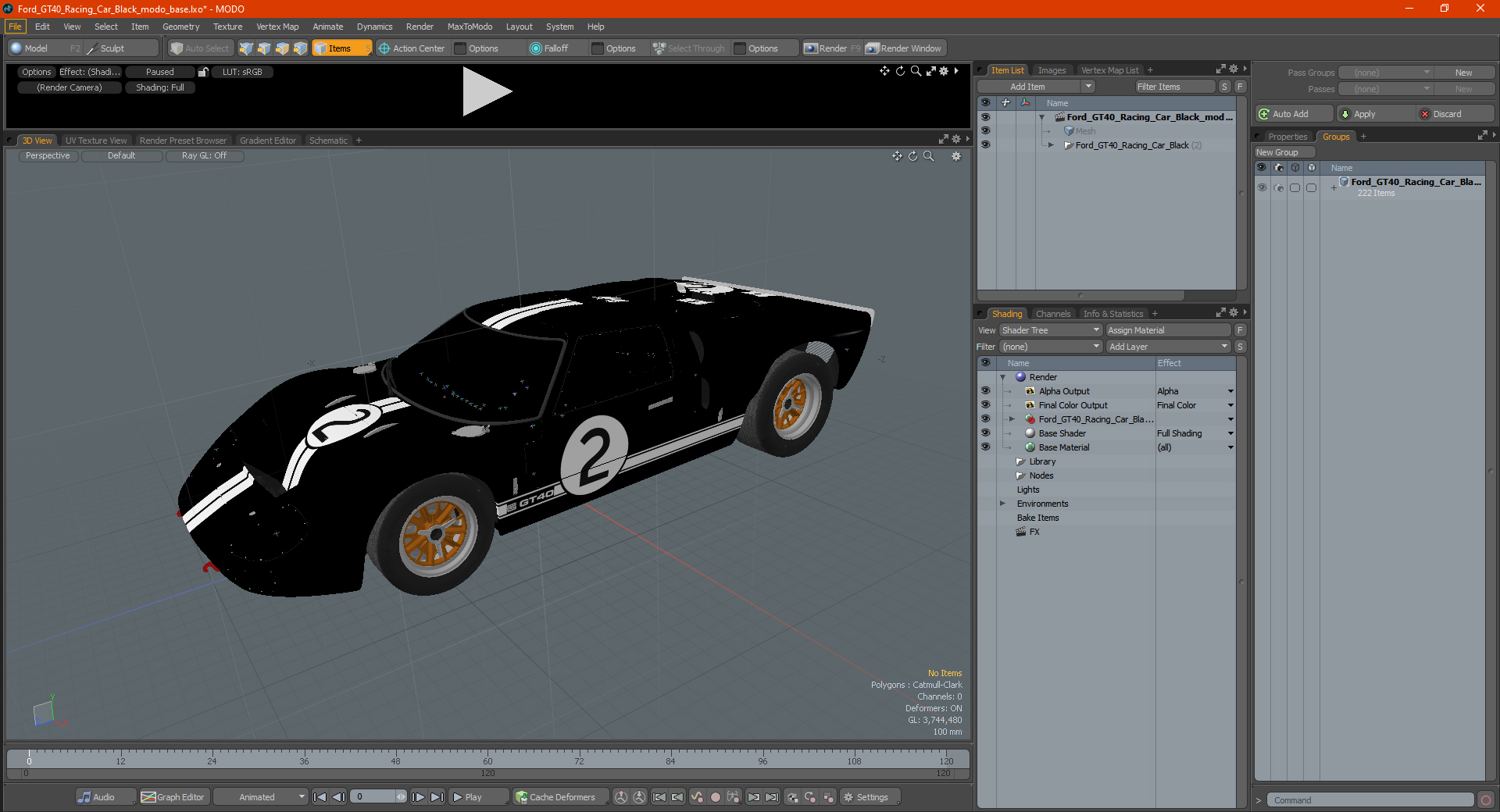 3D Ford GT40 Racing Car Black