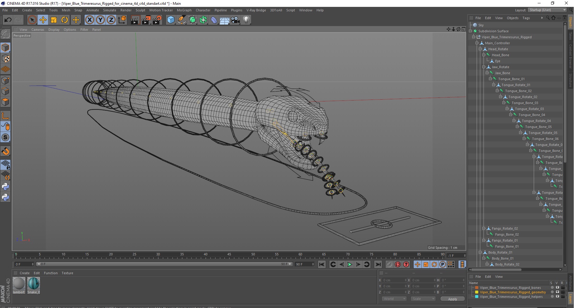 Viper Blue Trimeresurus Rigged for Cinema 4D 3D model