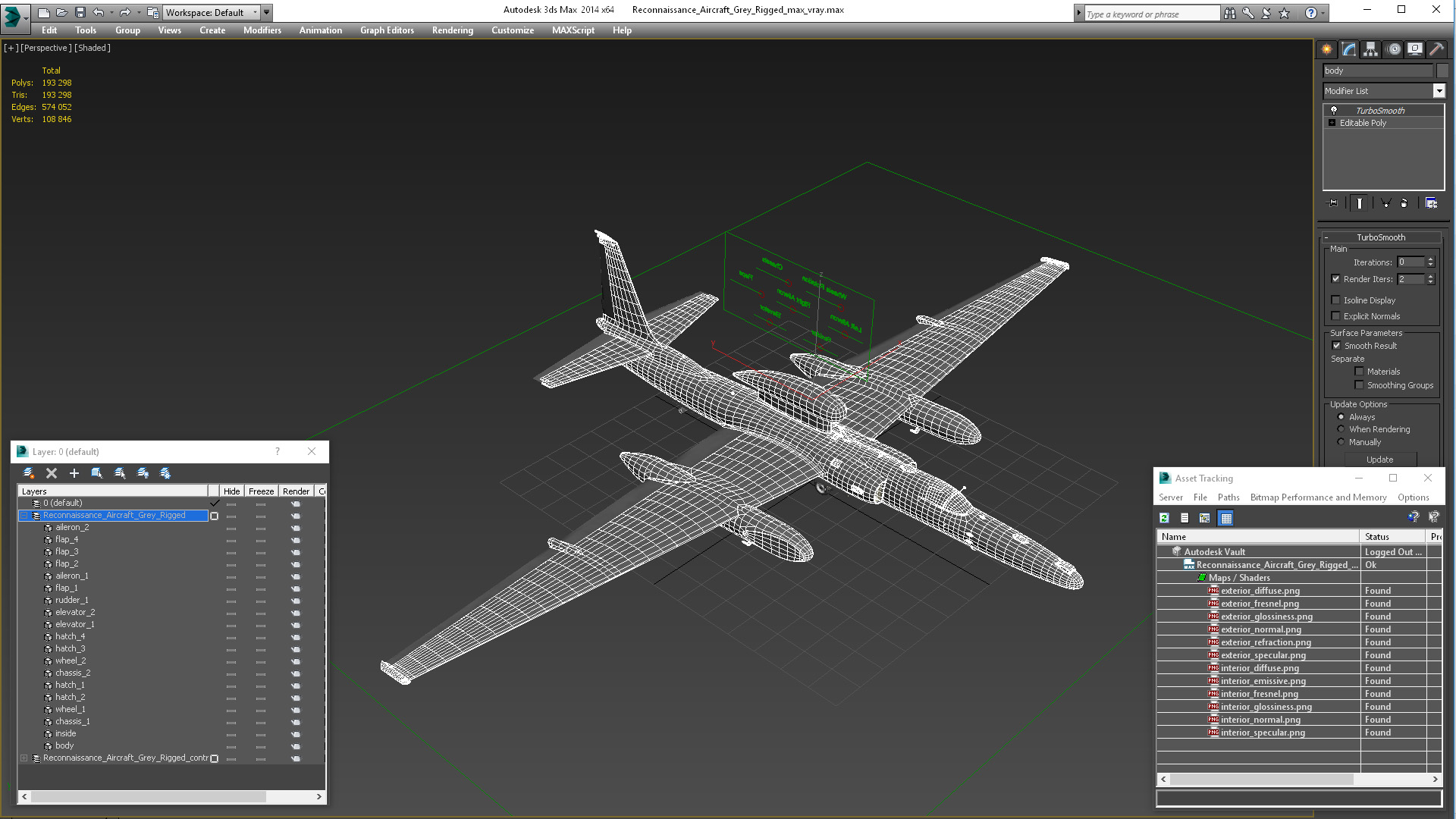 Reconnaissance Aircraft Grey Rigged for Maya 3D model