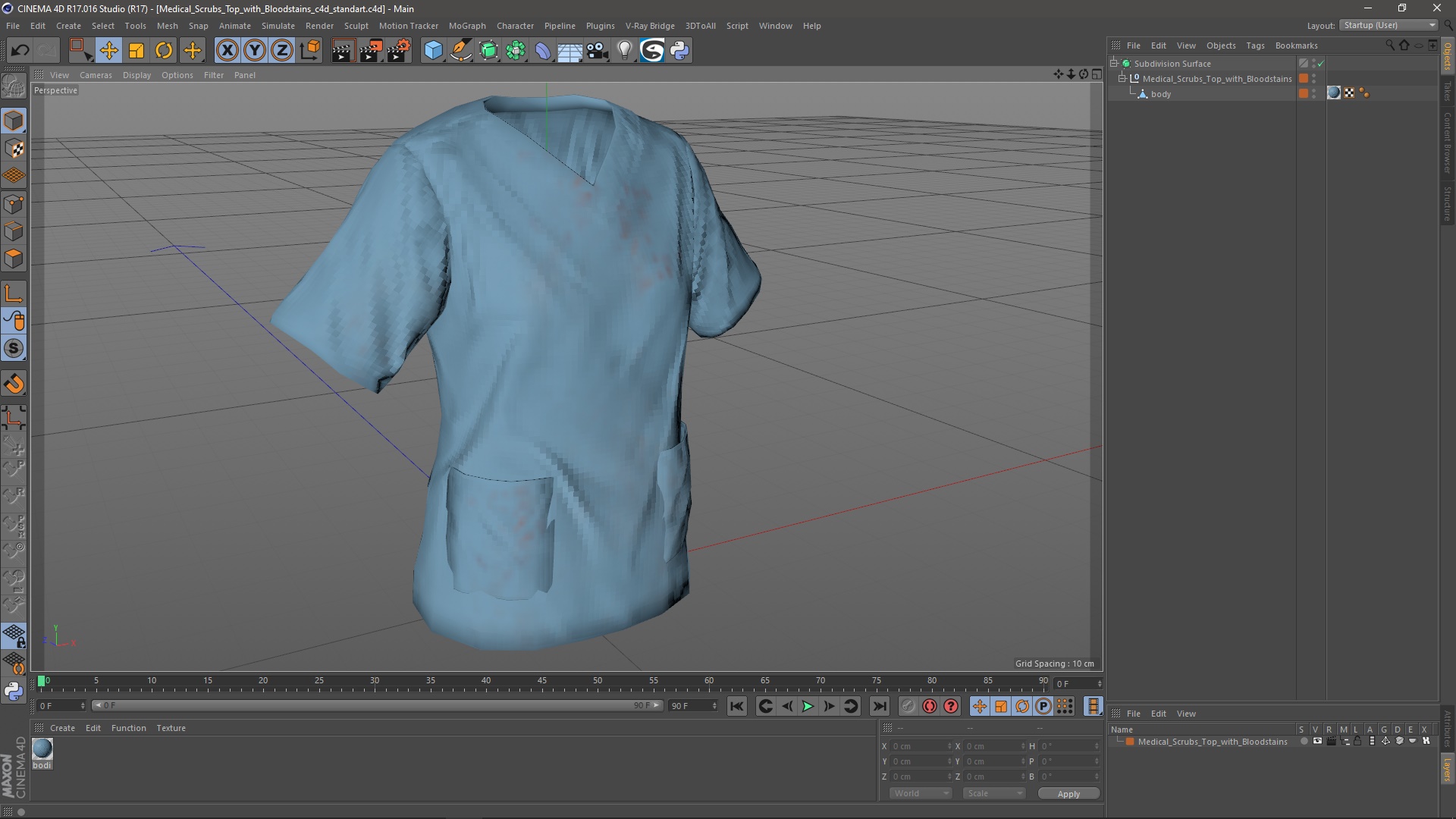 3D model Medical Scrubs Top with Bloodstains
