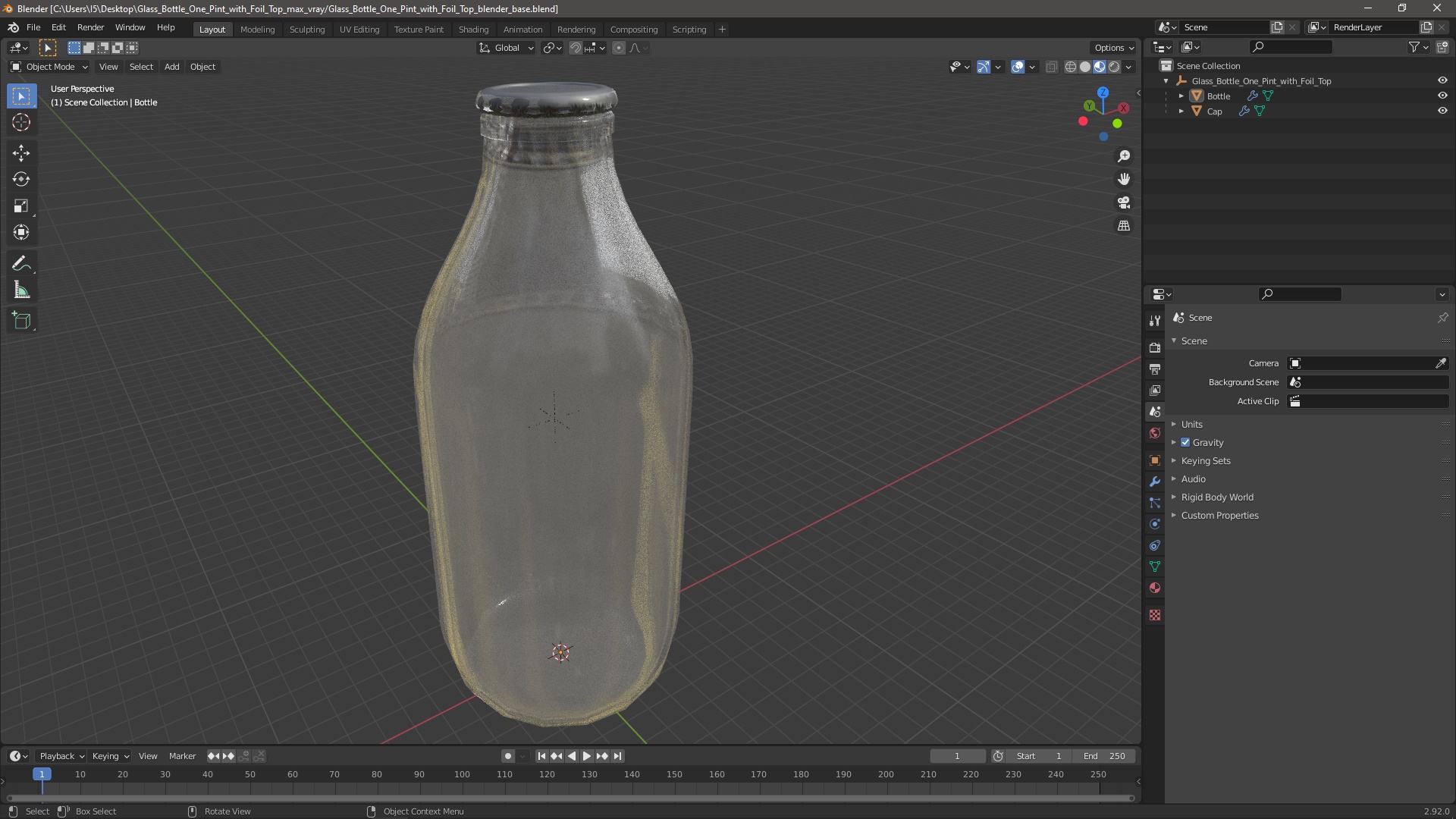 3D model Glass Bottle One Pint with Foil Top