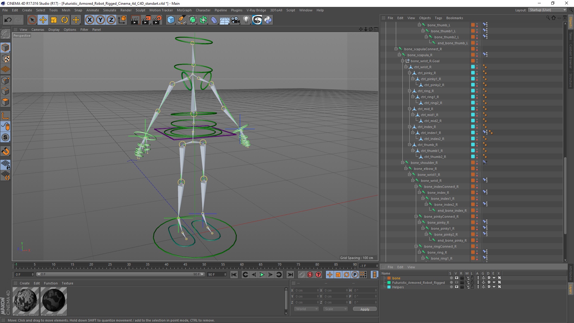 3D model Futuristic Armored Robot Rigged for Cinema 4D