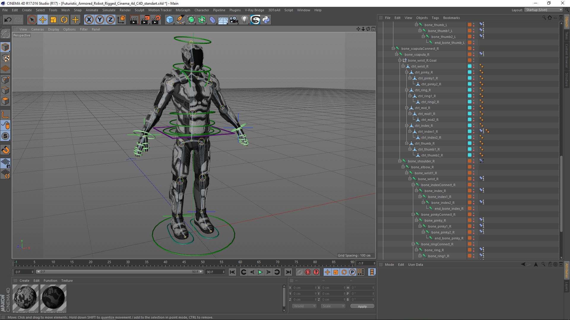 3D model Futuristic Armored Robot Rigged for Cinema 4D
