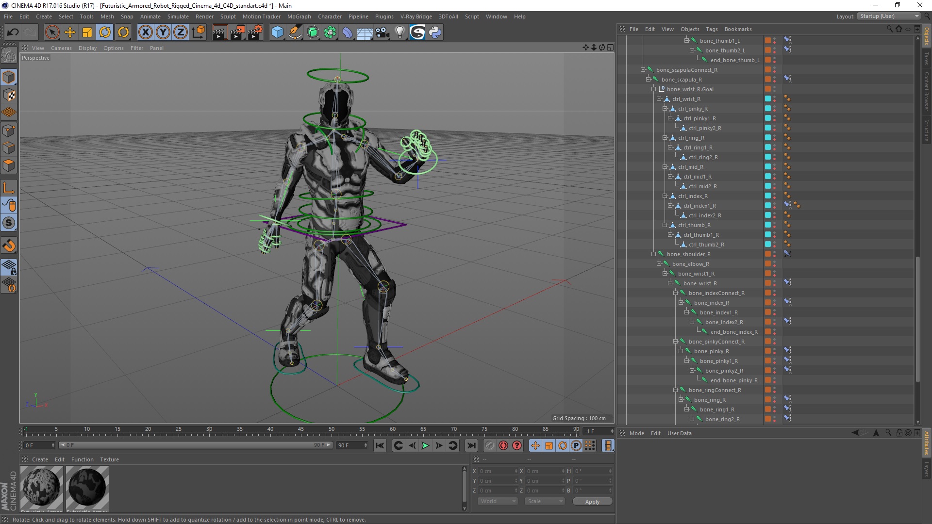 3D model Futuristic Armored Robot Rigged for Cinema 4D