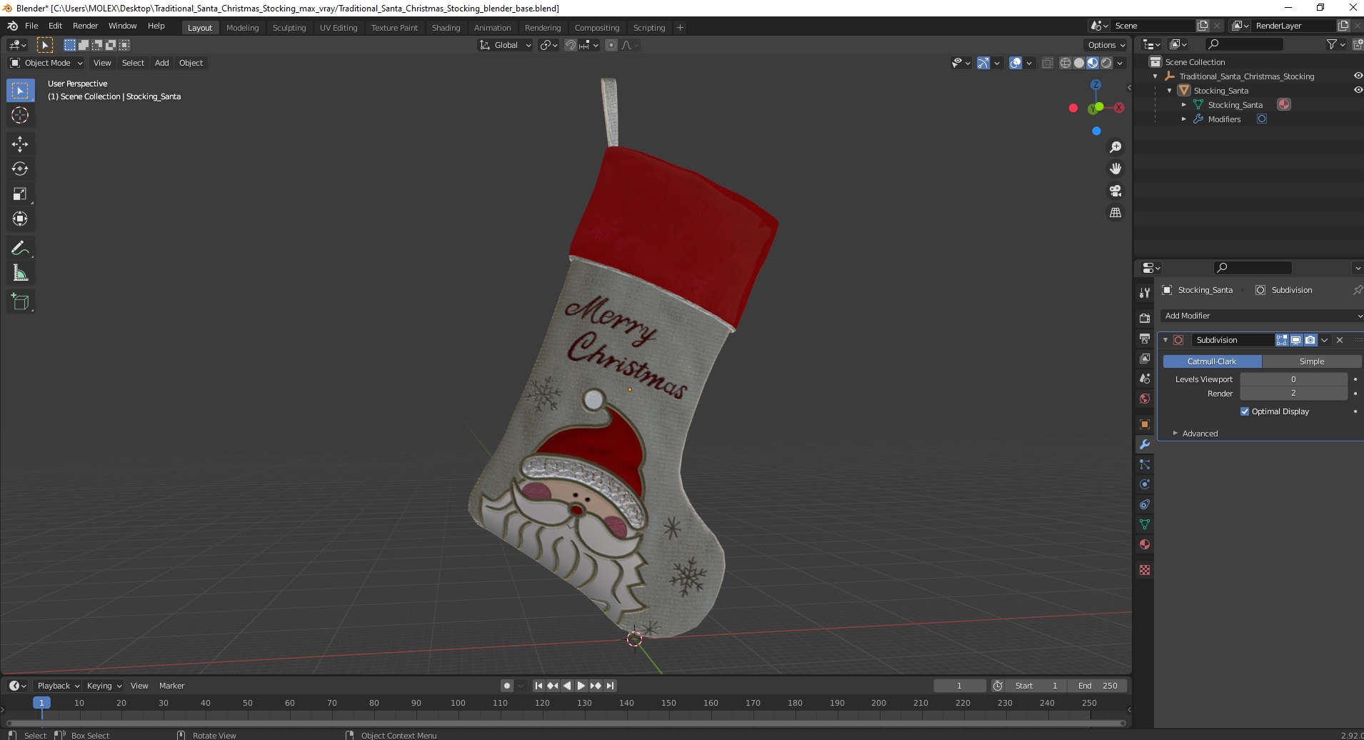 3D Traditional Santa Christmas Stocking