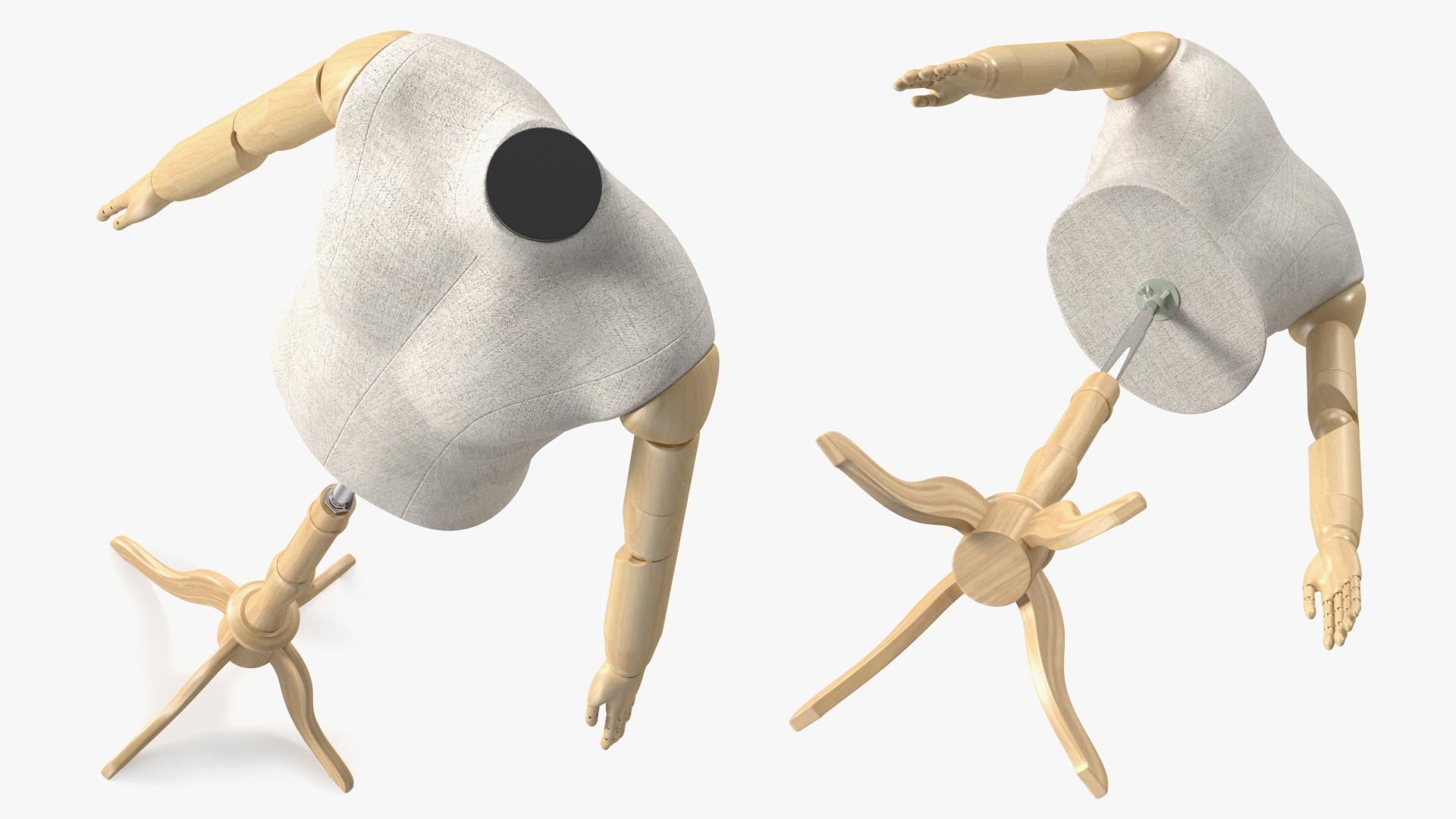 3D model Male Flexible Half Body Mannequin Torso with Wooden Base Headless