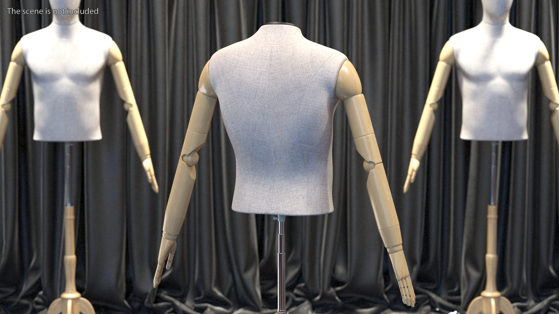 3D model Male Flexible Half Body Mannequin Torso with Wooden Base Headless