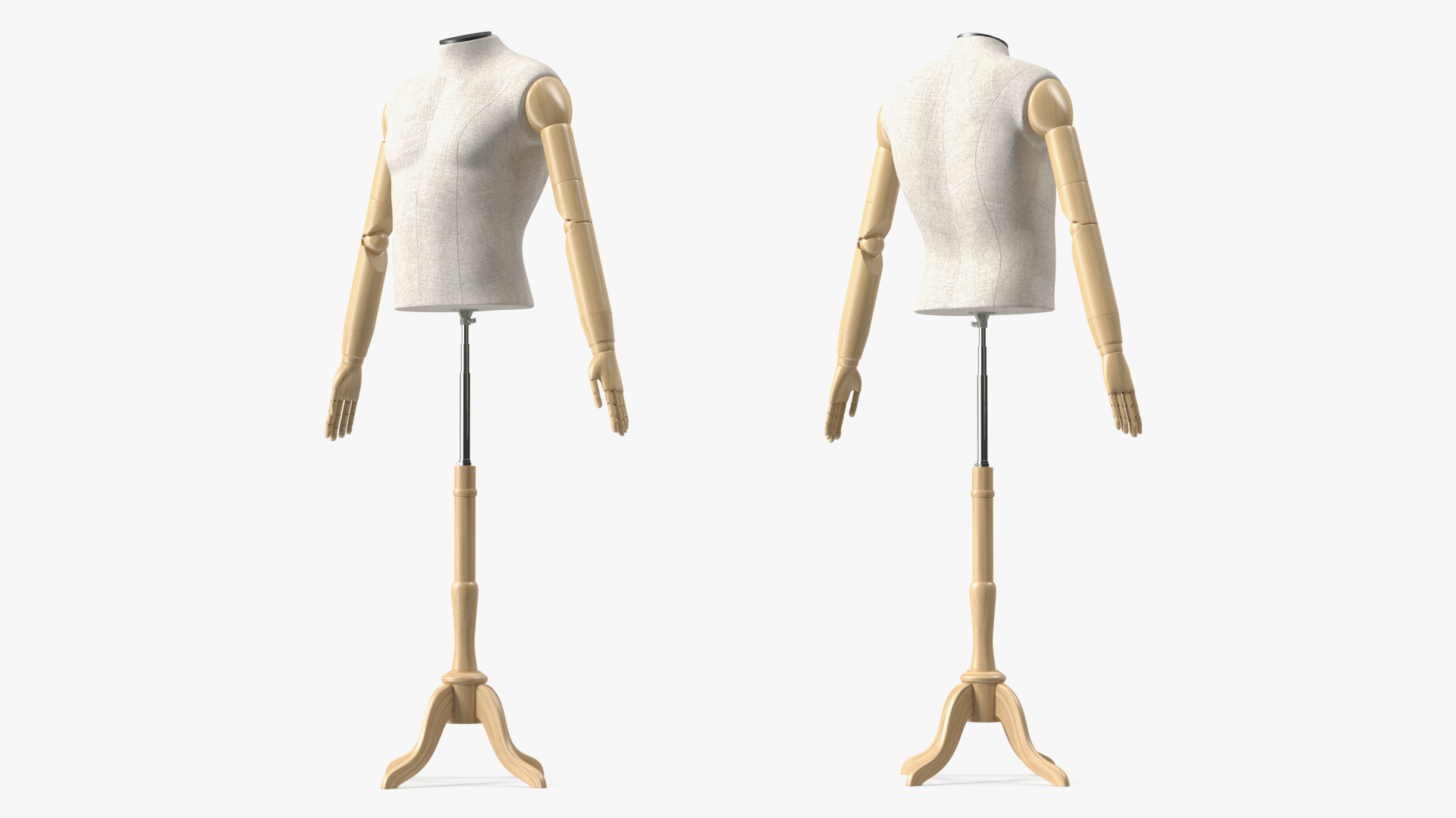 3D model Male Flexible Half Body Mannequin Torso with Wooden Base Headless