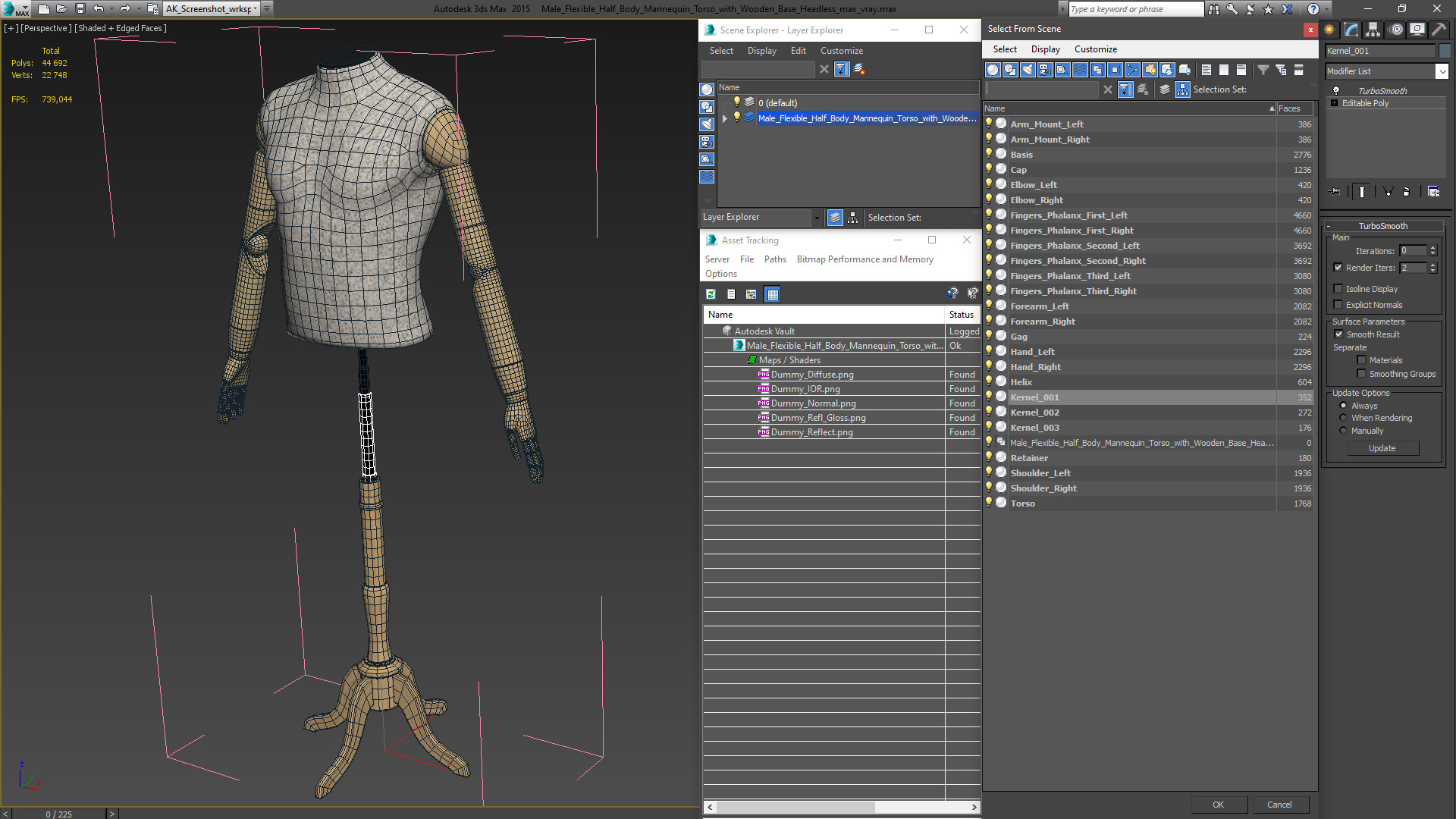 3D model Male Flexible Half Body Mannequin Torso with Wooden Base Headless