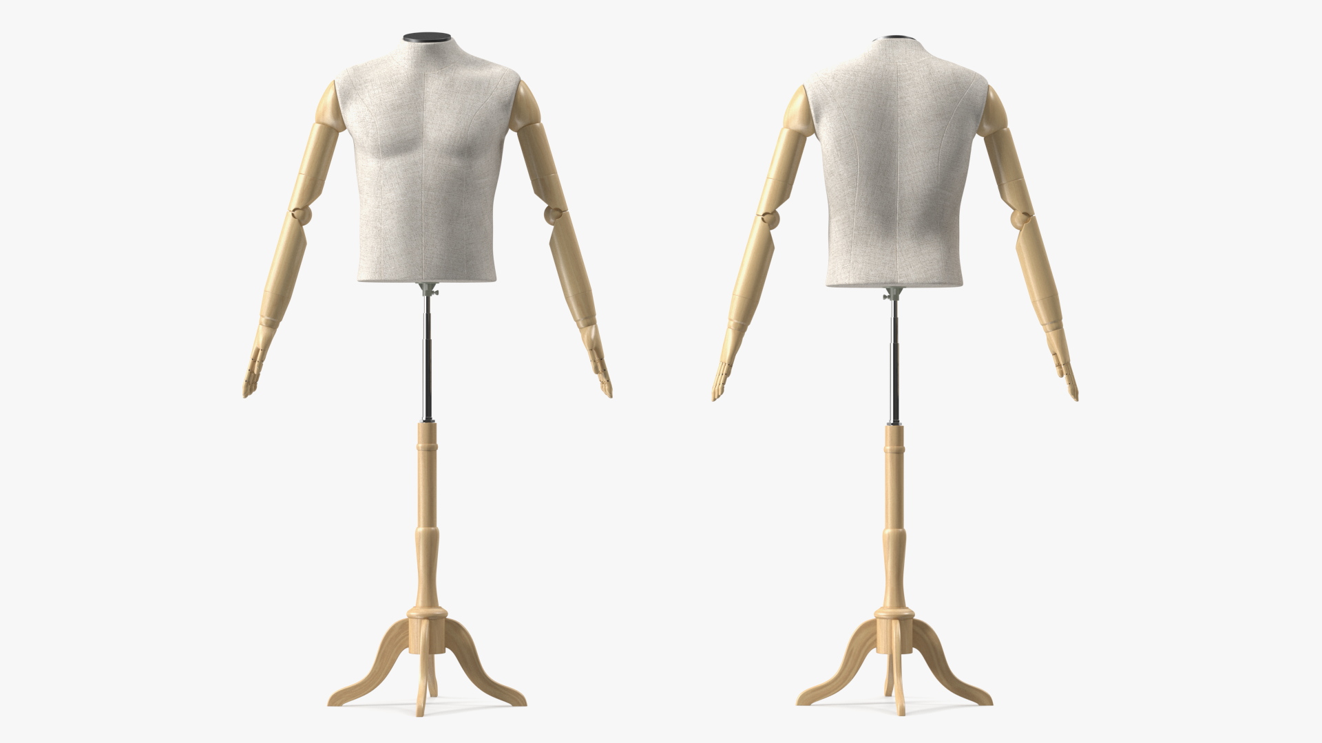 3D model Male Flexible Half Body Mannequin Torso with Wooden Base Headless