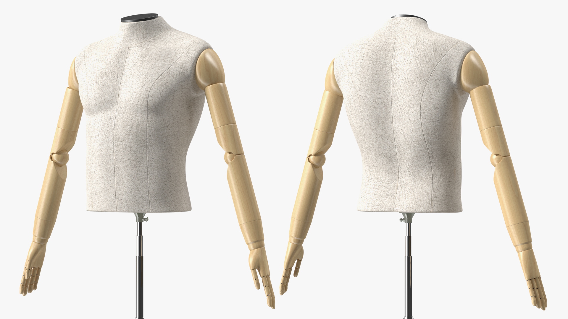 3D model Male Flexible Half Body Mannequin Torso with Wooden Base Headless
