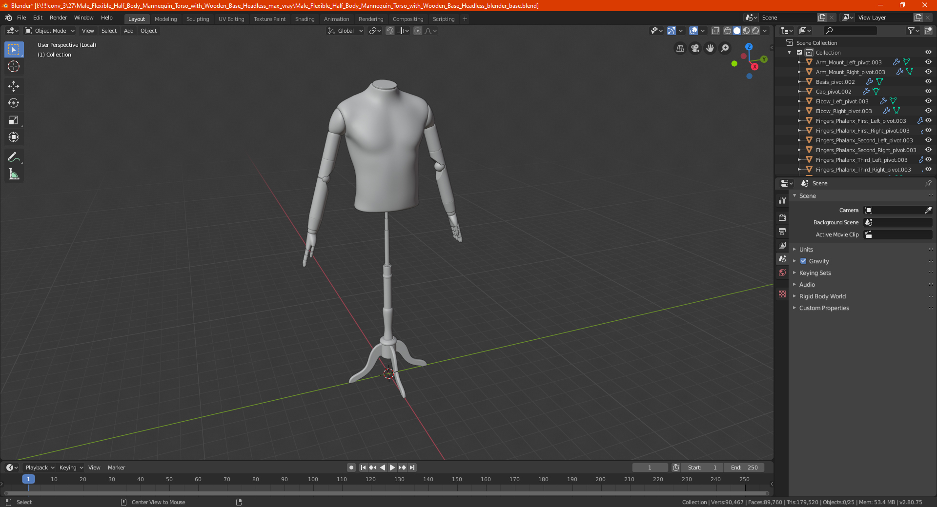 3D model Male Flexible Half Body Mannequin Torso with Wooden Base Headless