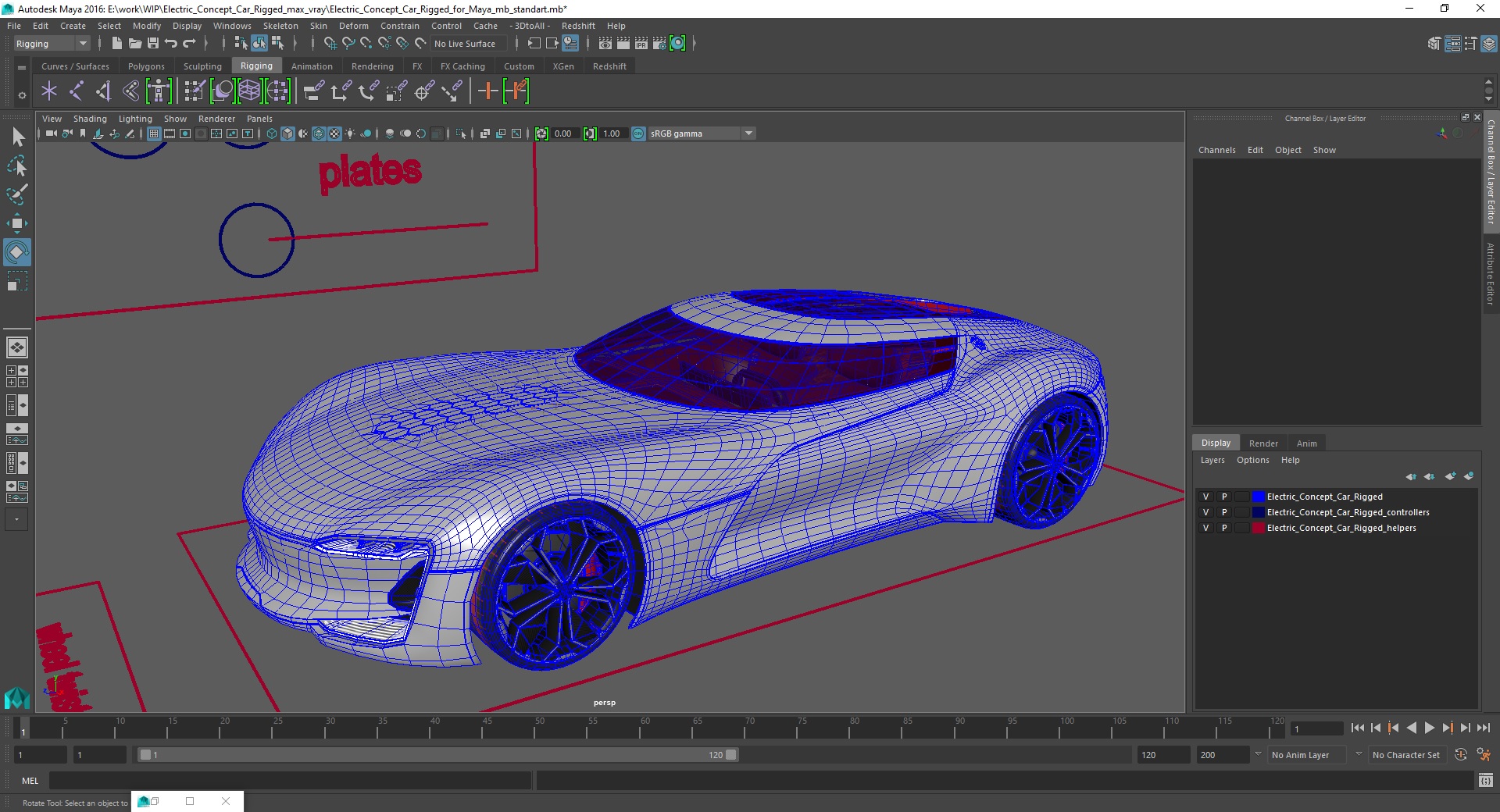 3D Electric Concept Car Rigged for Maya