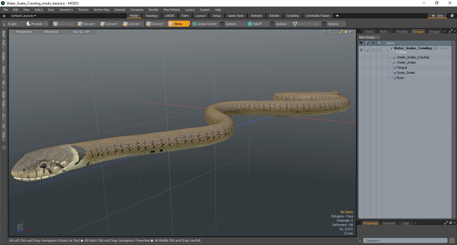 3D model Water Snake Crawling