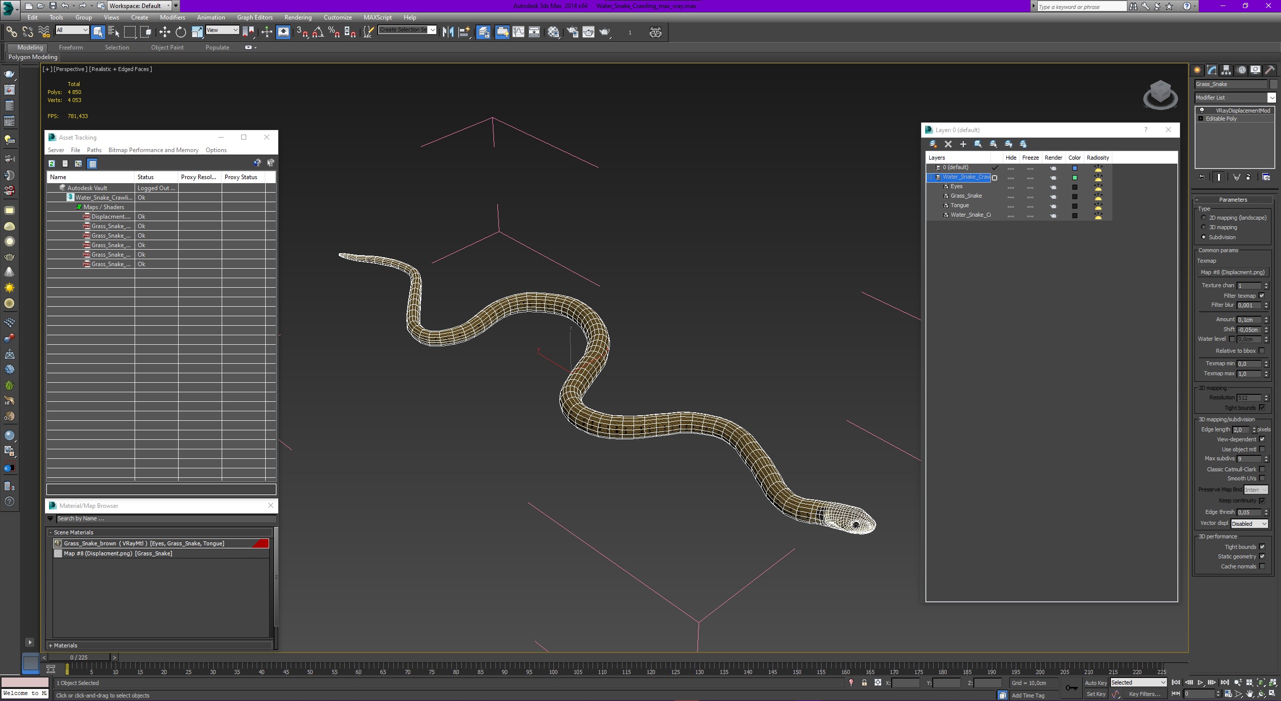 3D model Water Snake Crawling