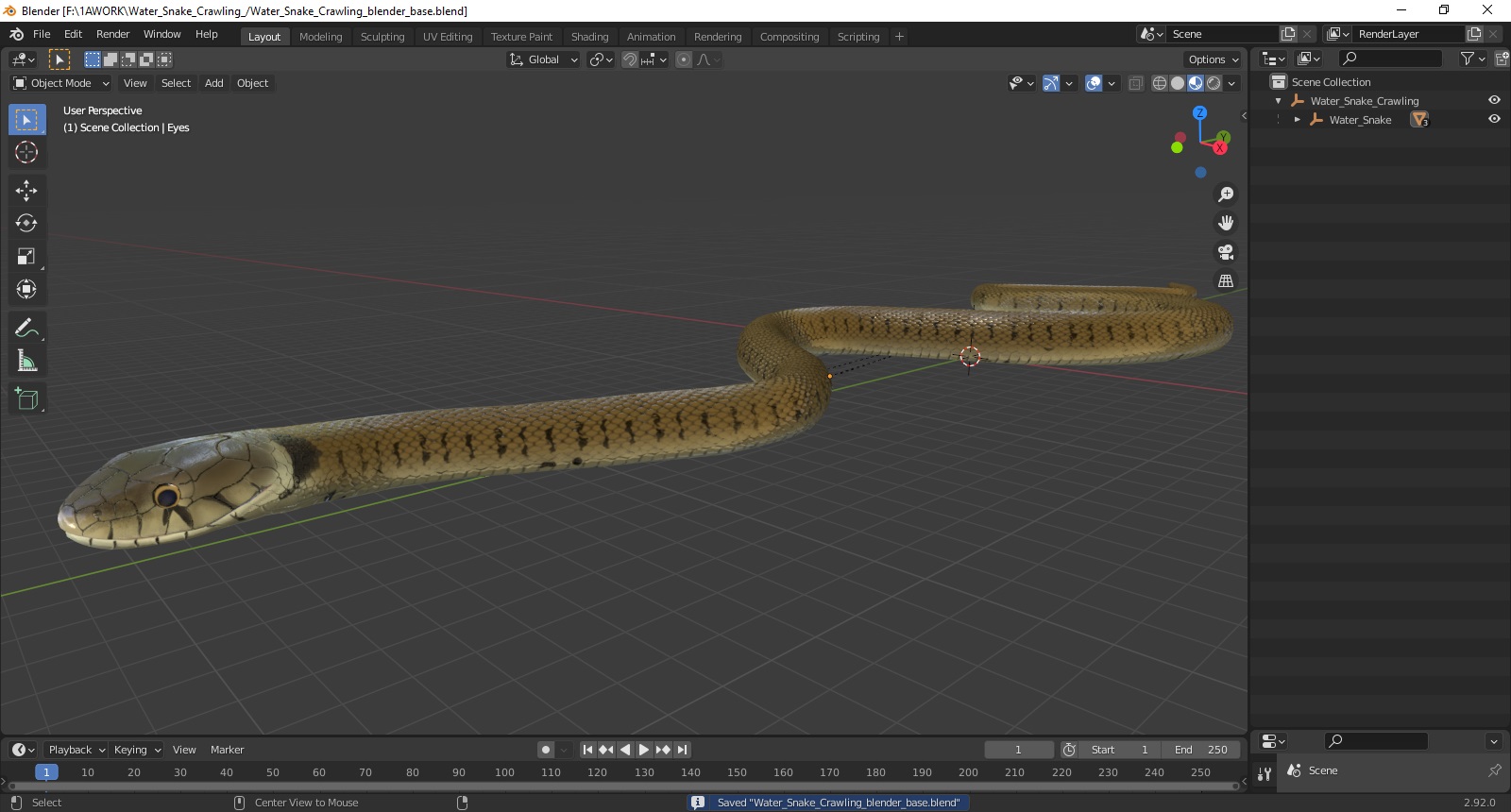 3D model Water Snake Crawling