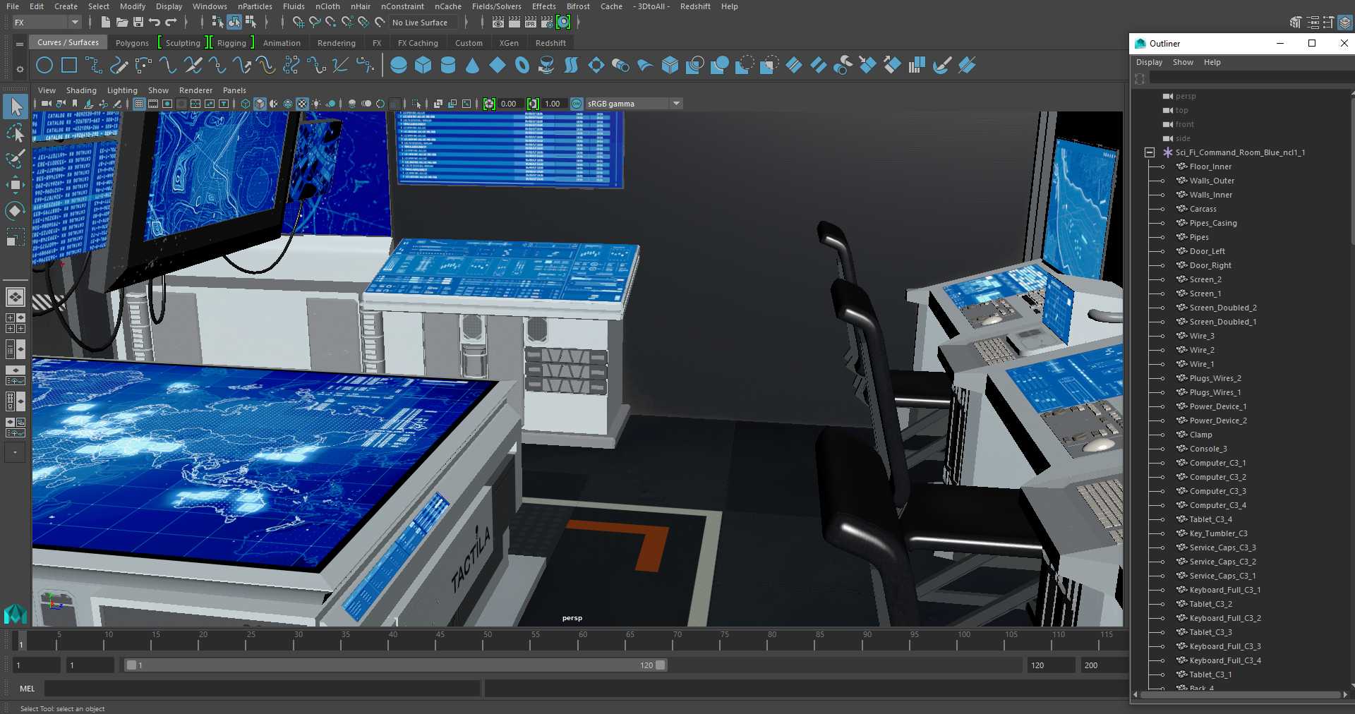 Sci Fi Command Room Blue 3D model