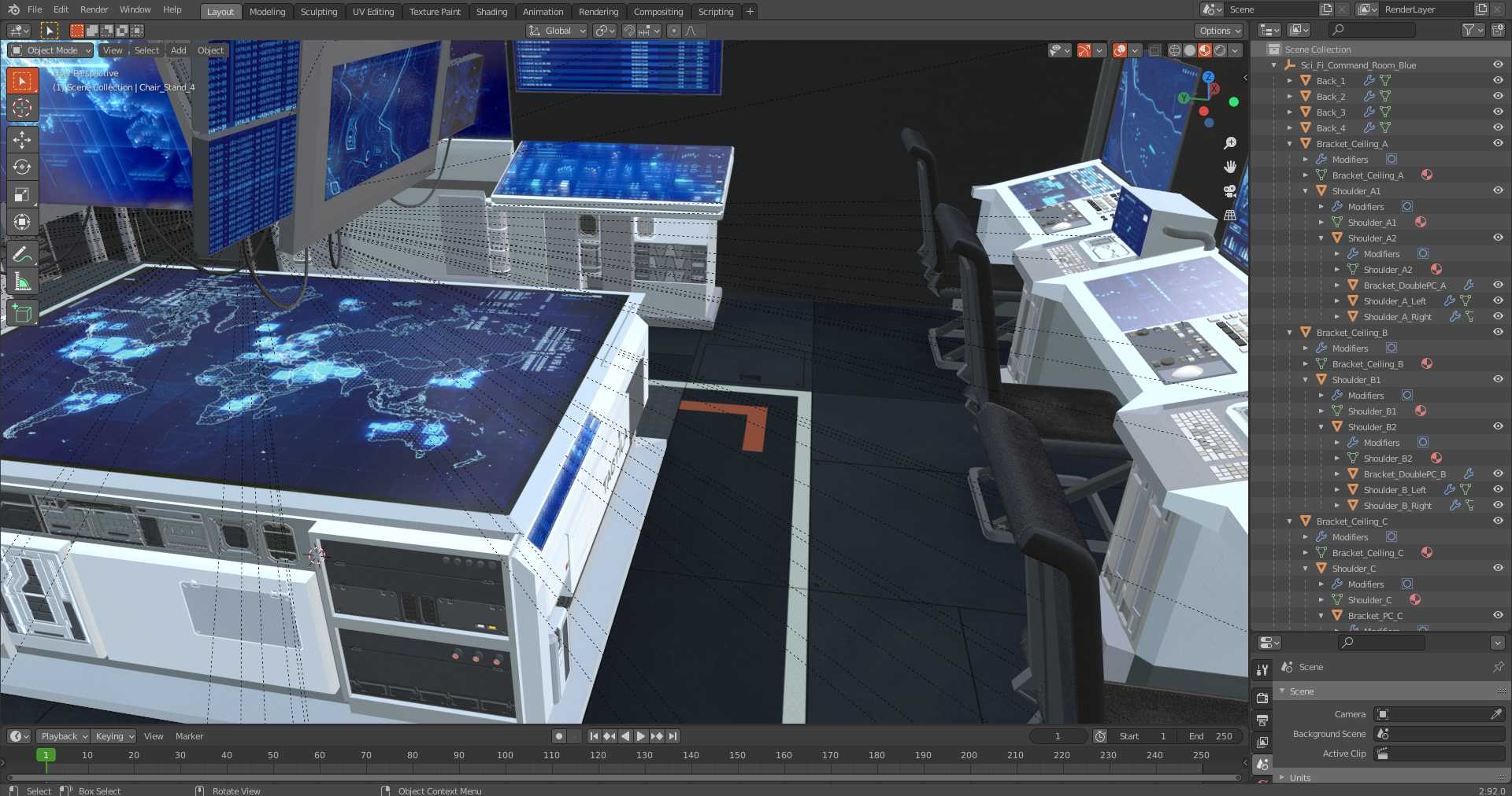 Sci Fi Command Room Blue 3D model