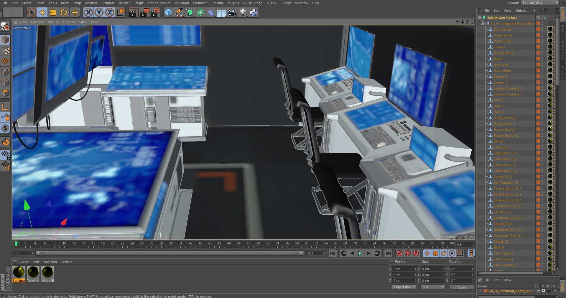 Sci Fi Command Room Blue 3D model