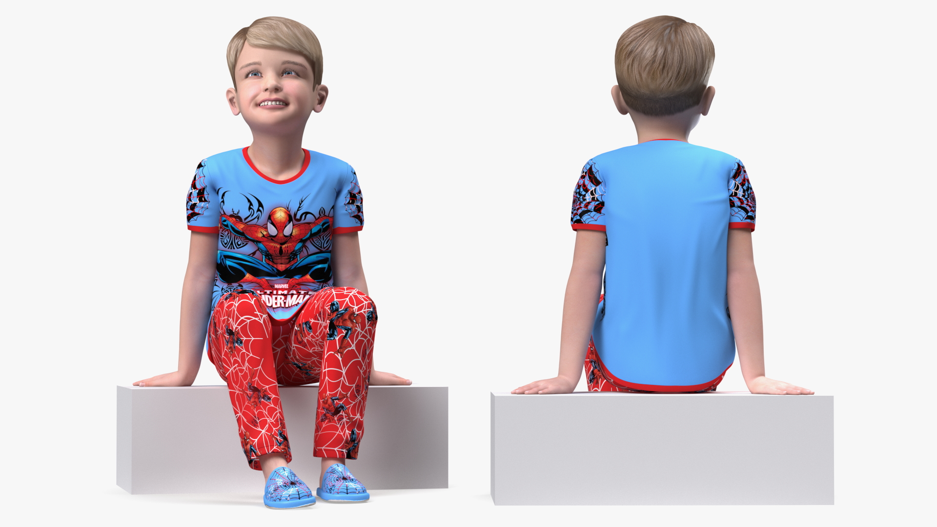 3D Sitting Child Boy Home Style model