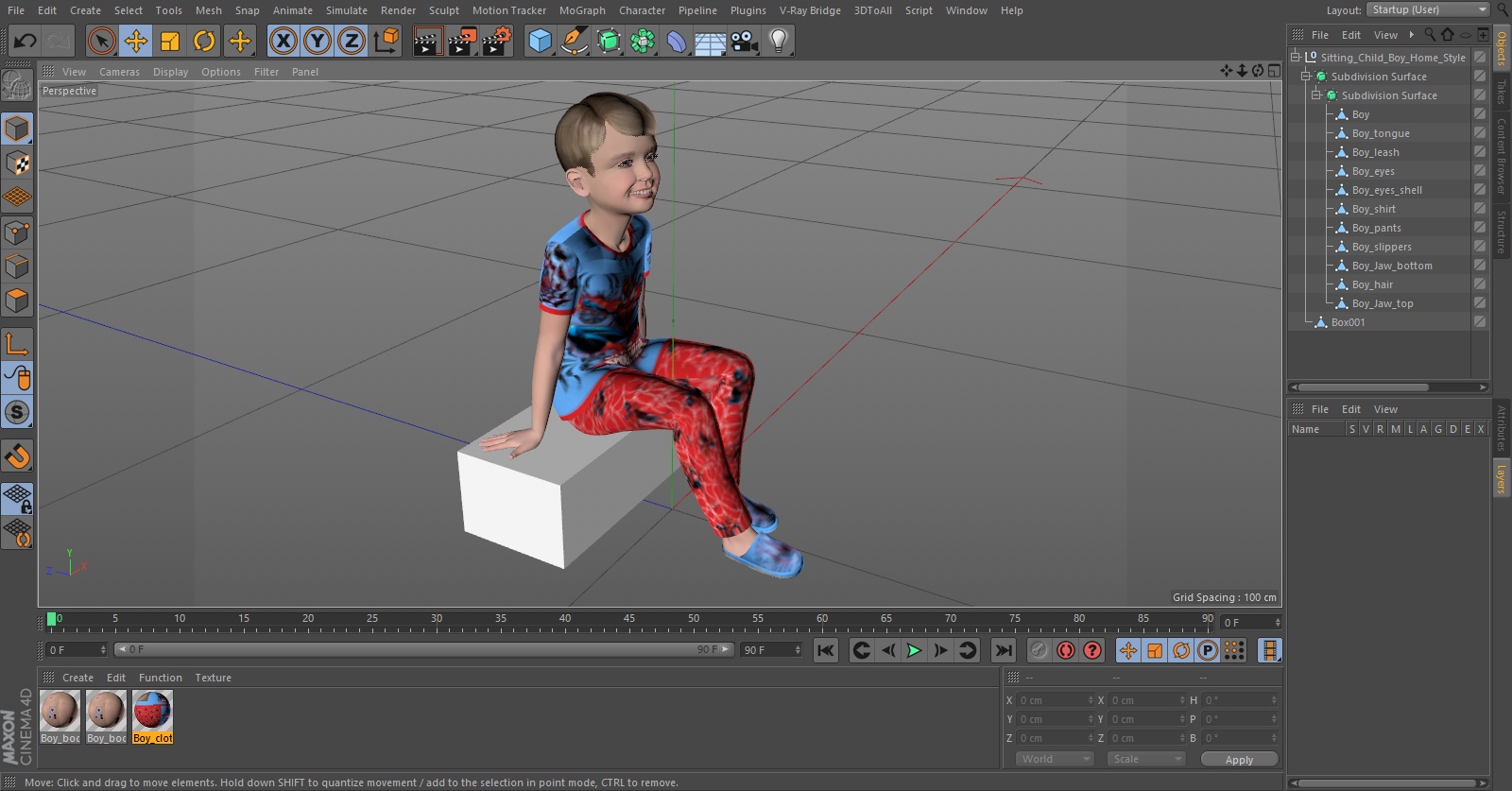 3D Sitting Child Boy Home Style model