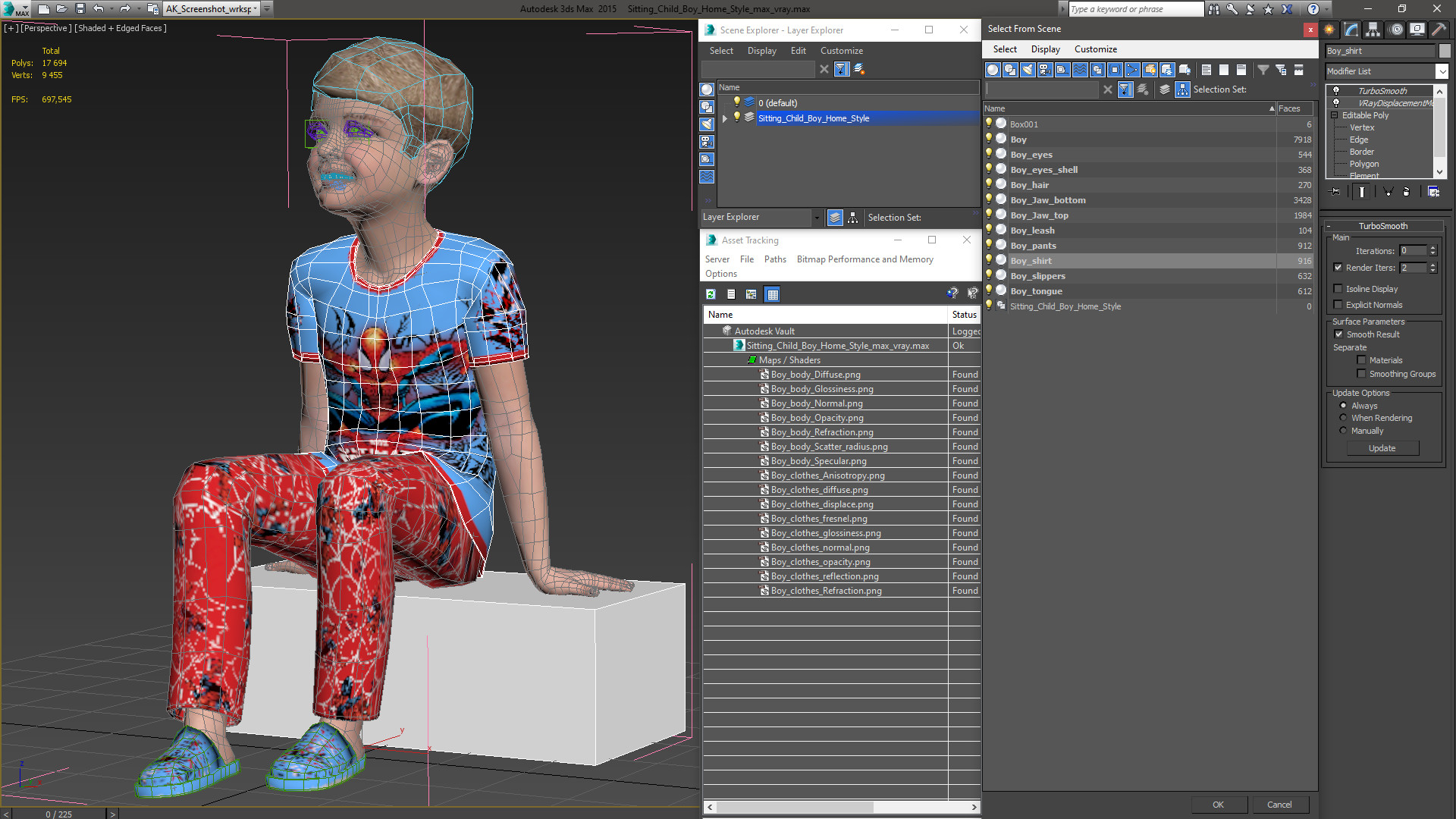 3D Sitting Child Boy Home Style model