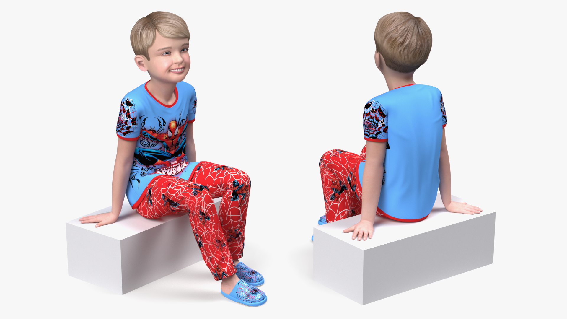 3D Sitting Child Boy Home Style model