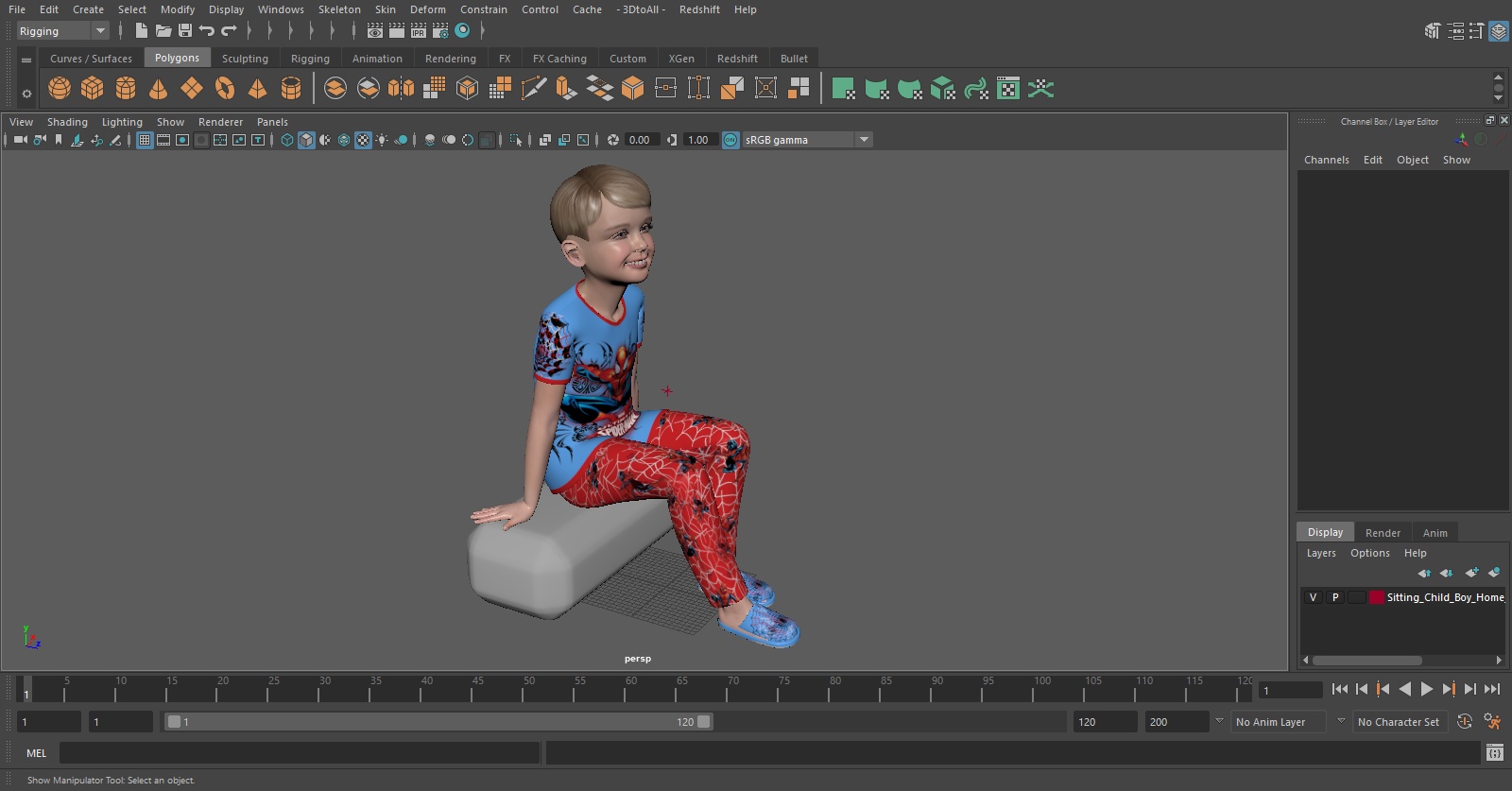3D Sitting Child Boy Home Style model