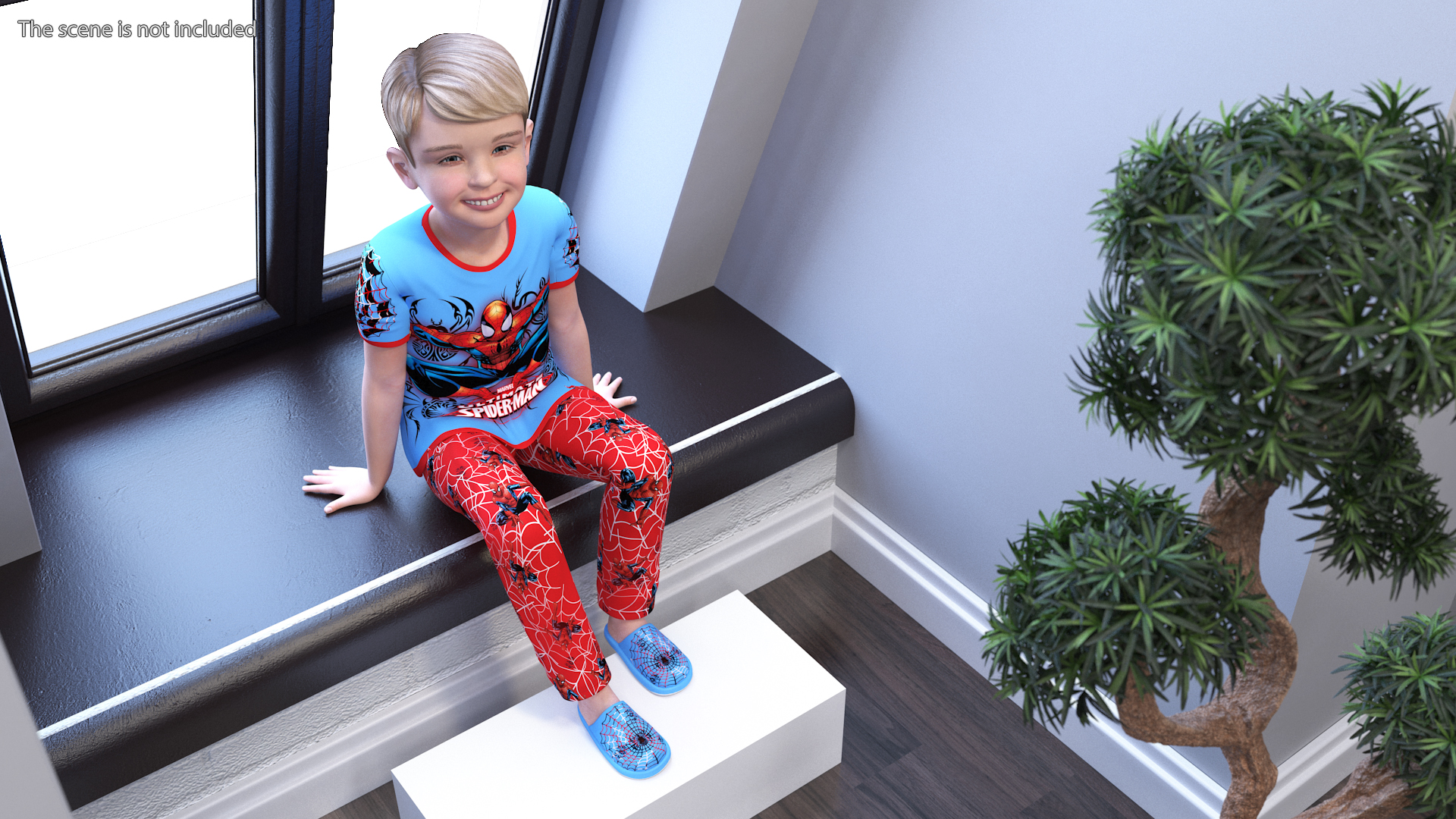 3D Sitting Child Boy Home Style model