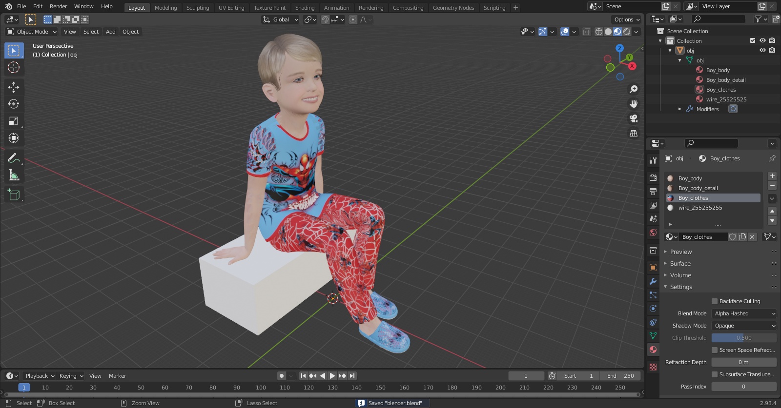 3D Sitting Child Boy Home Style model