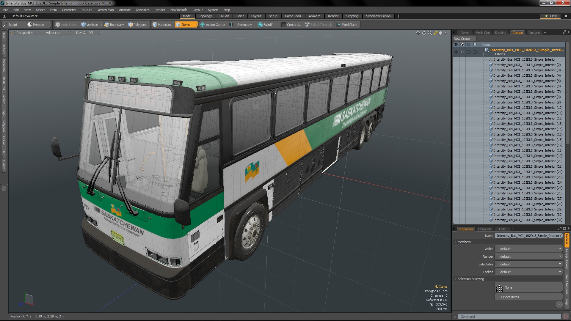 3D model Intercity Bus MCI 102DL3 Simple Interior