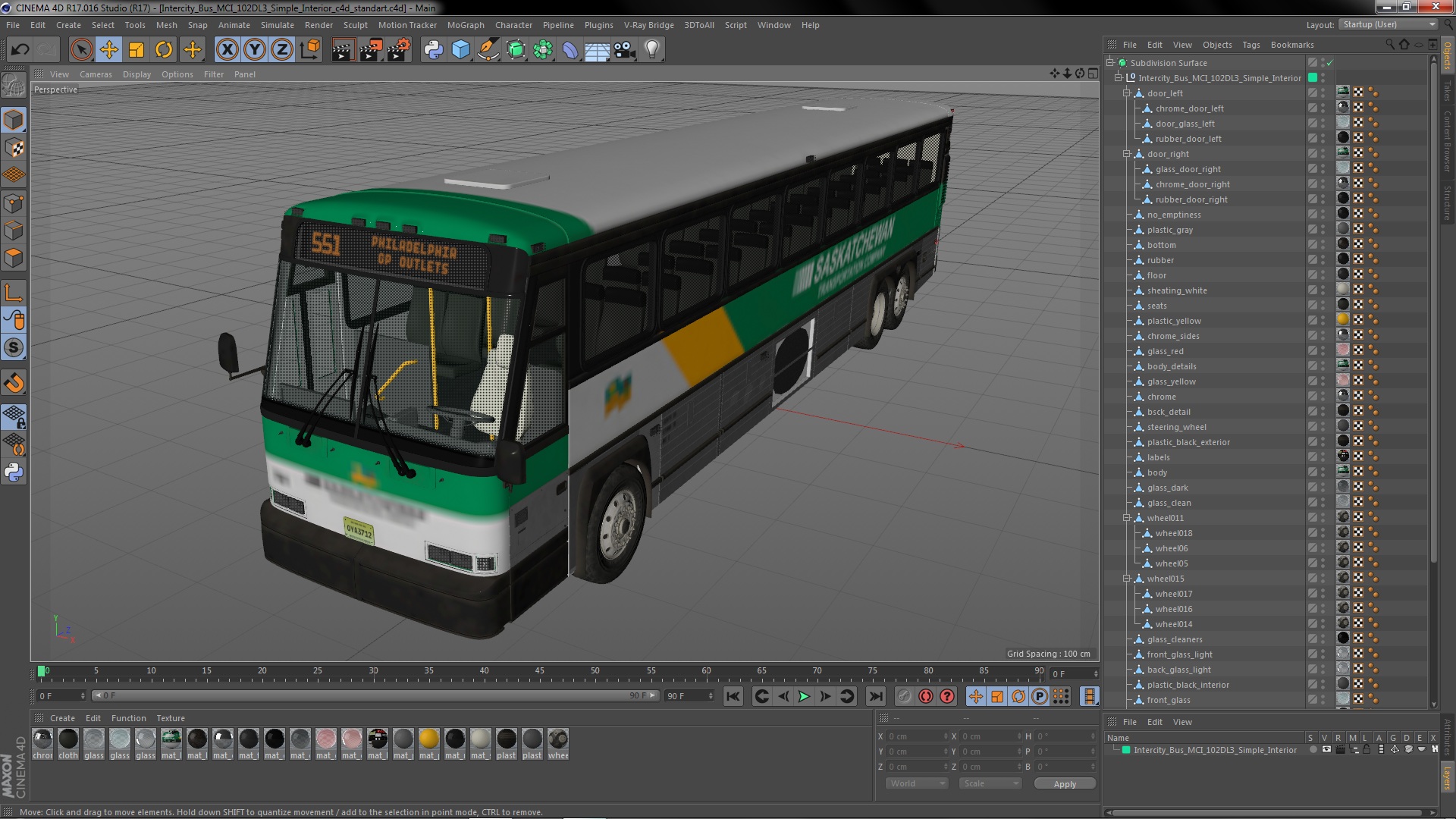 3D model Intercity Bus MCI 102DL3 Simple Interior