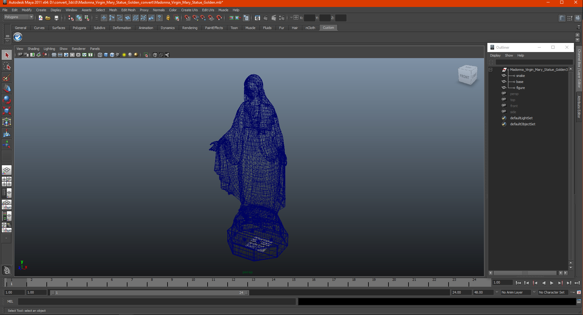 3D Madonna Virgin Mary Statue Golden model