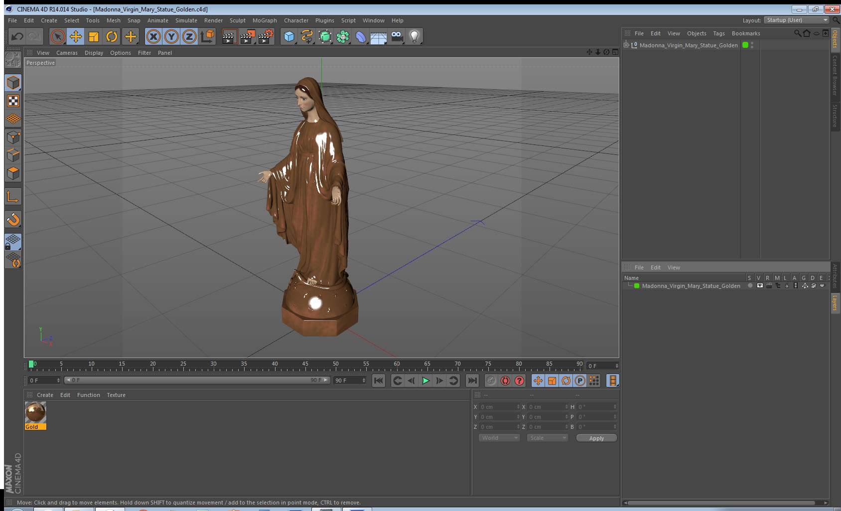 3D Madonna Virgin Mary Statue Golden model