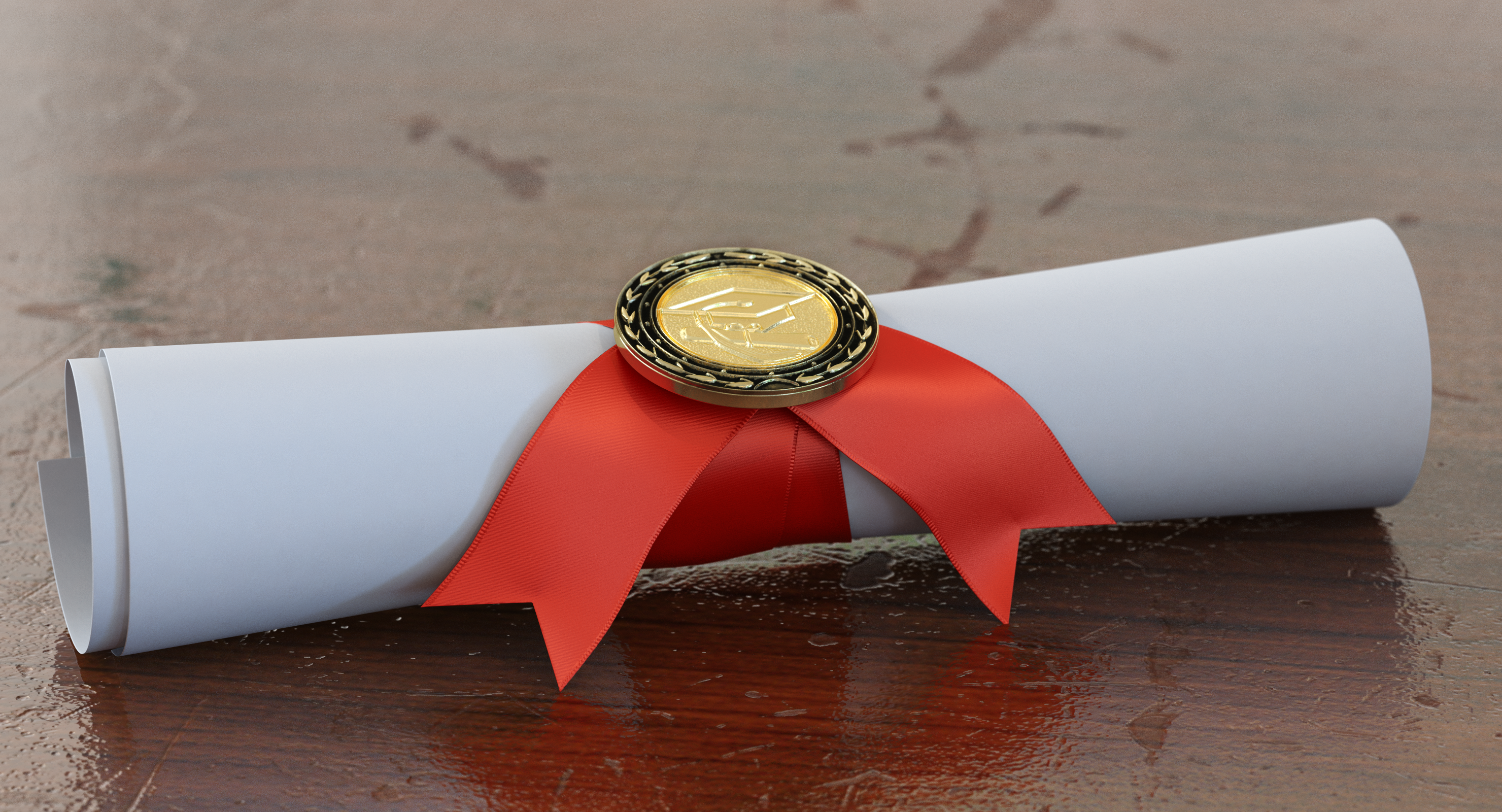 Degree Scroll Red Ribbon with Diploma Medal, view 3