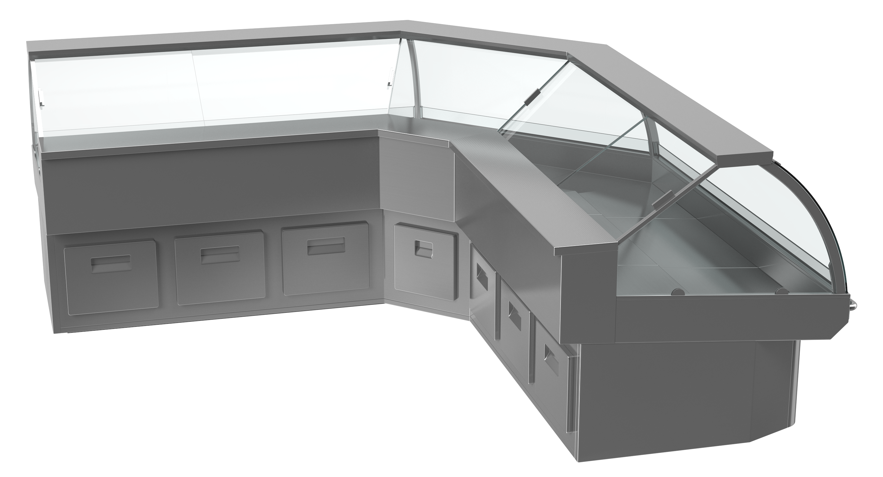 Bend Glass Meat Display Counter 3D Model, view 6