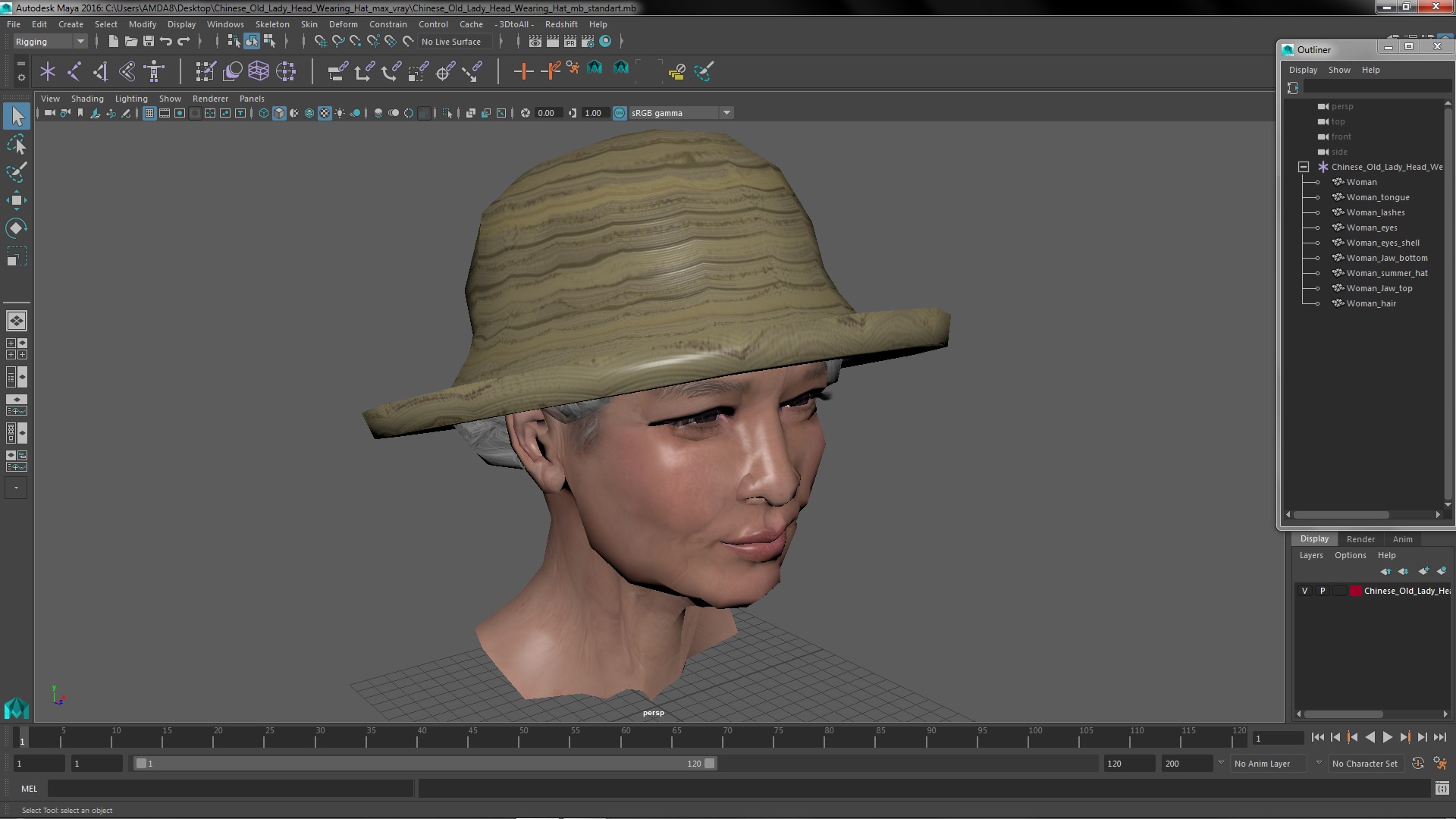 3D Chinese Old Lady Head Wearing Hat model
