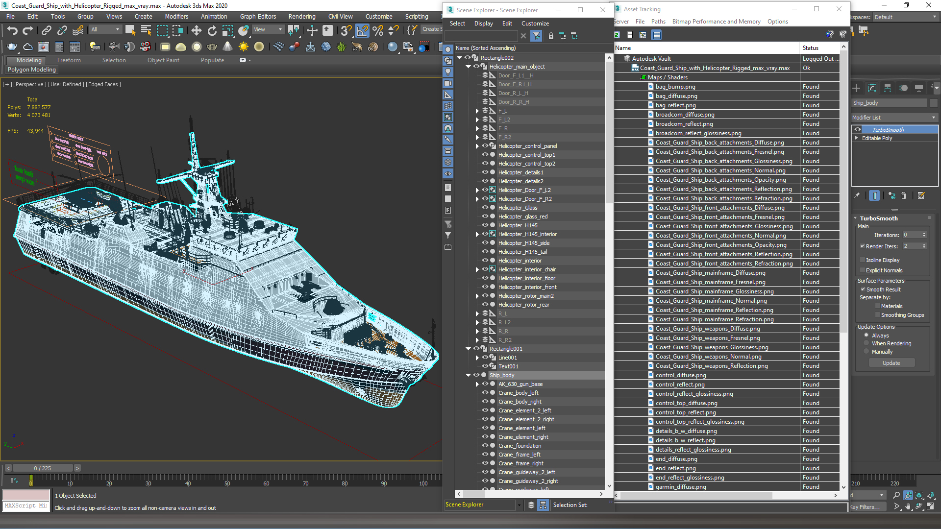 3D Coast Guard Ship with Helicopter Rigged for Maya model
