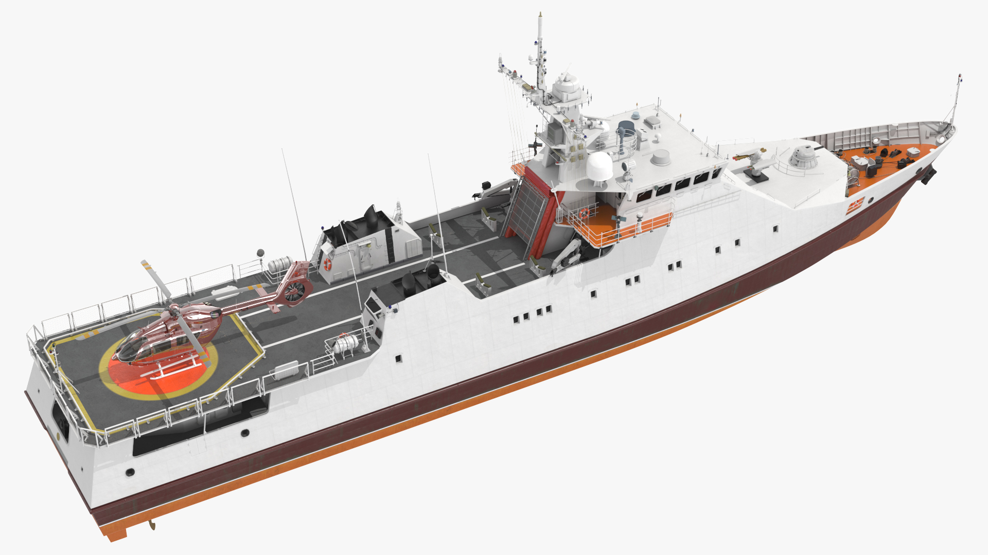 3D Coast Guard Ship with Helicopter Rigged for Maya model