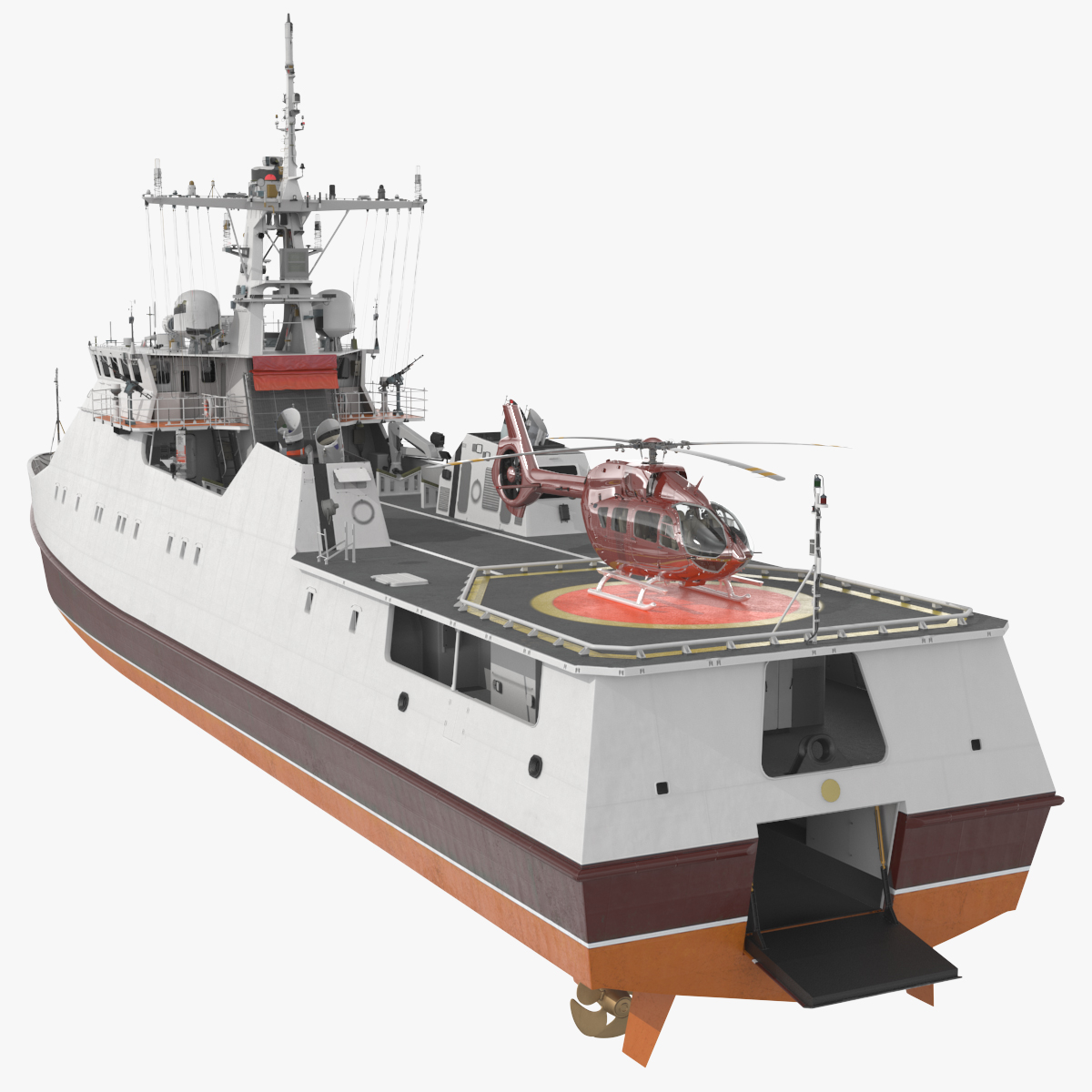3D Coast Guard Ship with Helicopter Rigged for Maya model