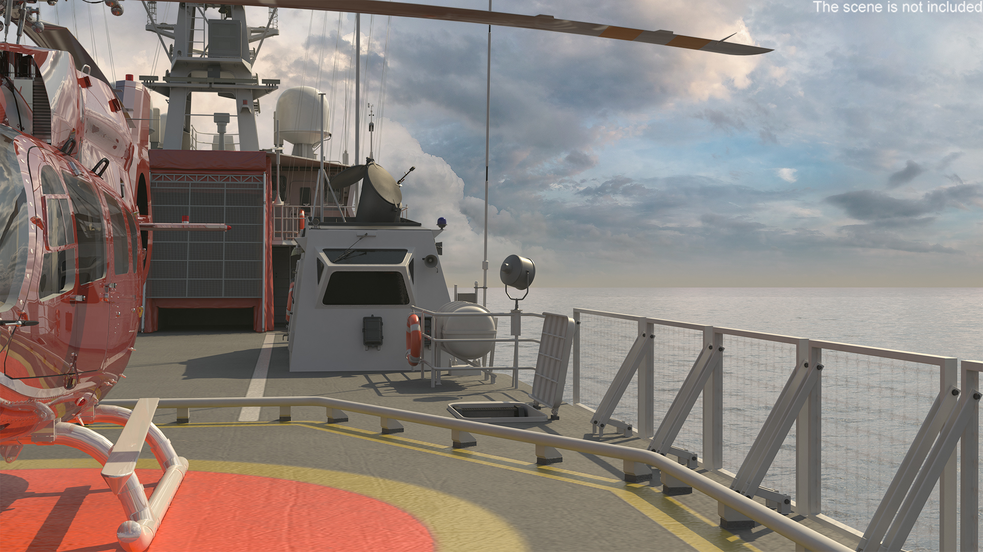 3D Coast Guard Ship with Helicopter Rigged for Maya model