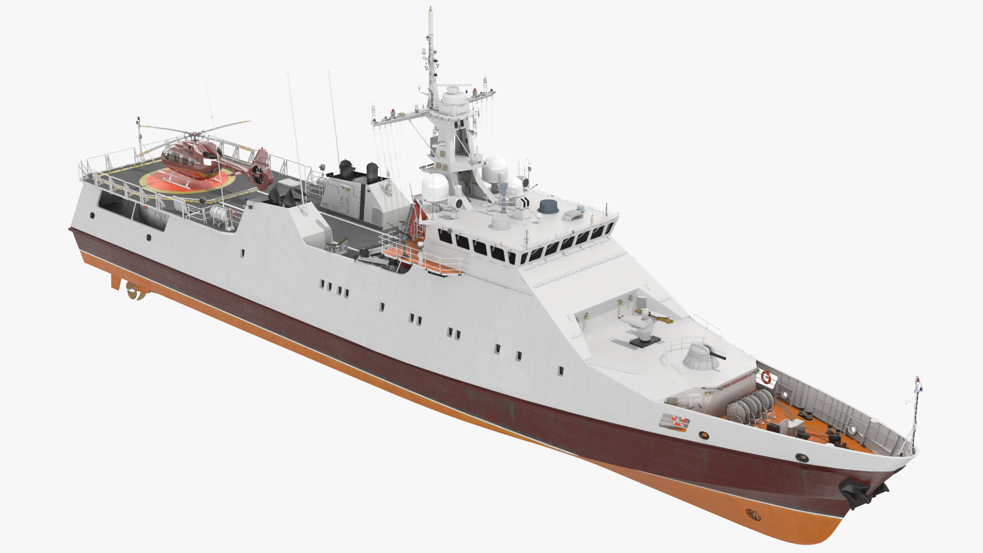 3D Coast Guard Ship with Helicopter Rigged for Maya model