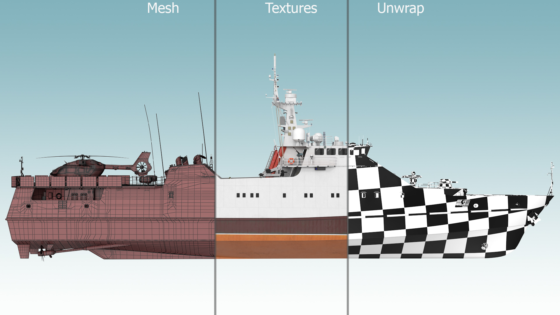 3D Coast Guard Ship with Helicopter Rigged for Maya model