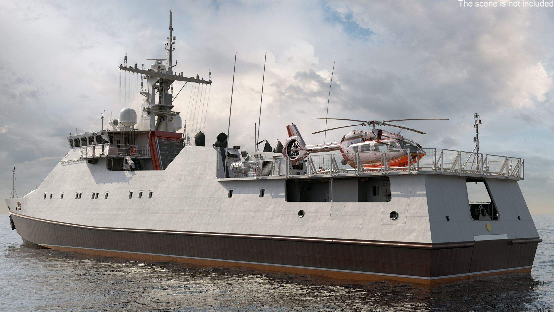 3D Coast Guard Ship with Helicopter Rigged for Maya model