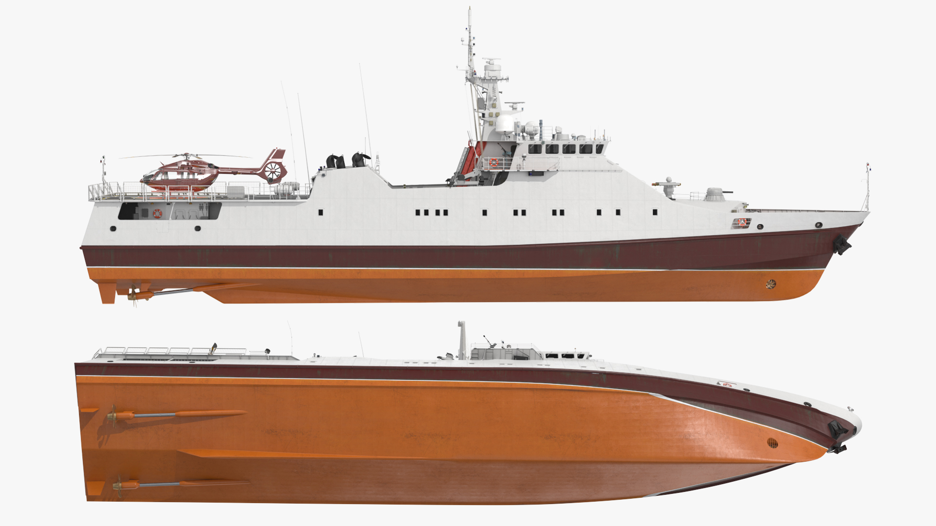3D Coast Guard Ship with Helicopter Rigged for Maya model