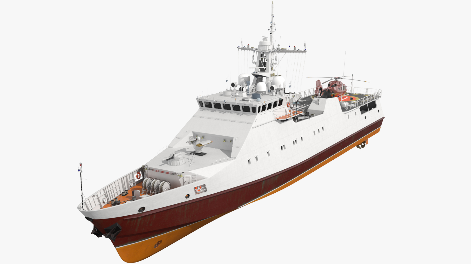 3D Coast Guard Ship with Helicopter Rigged for Maya model