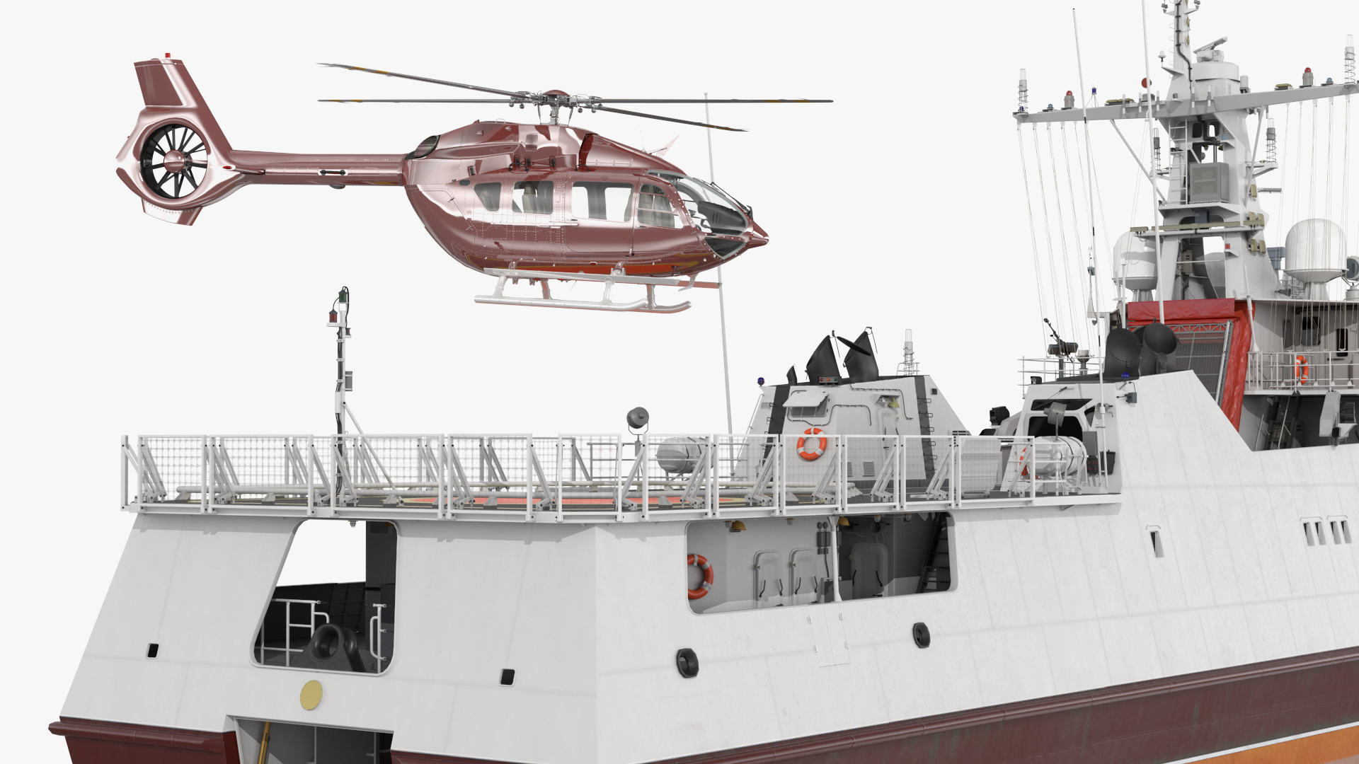 3D Coast Guard Ship with Helicopter Rigged for Maya model