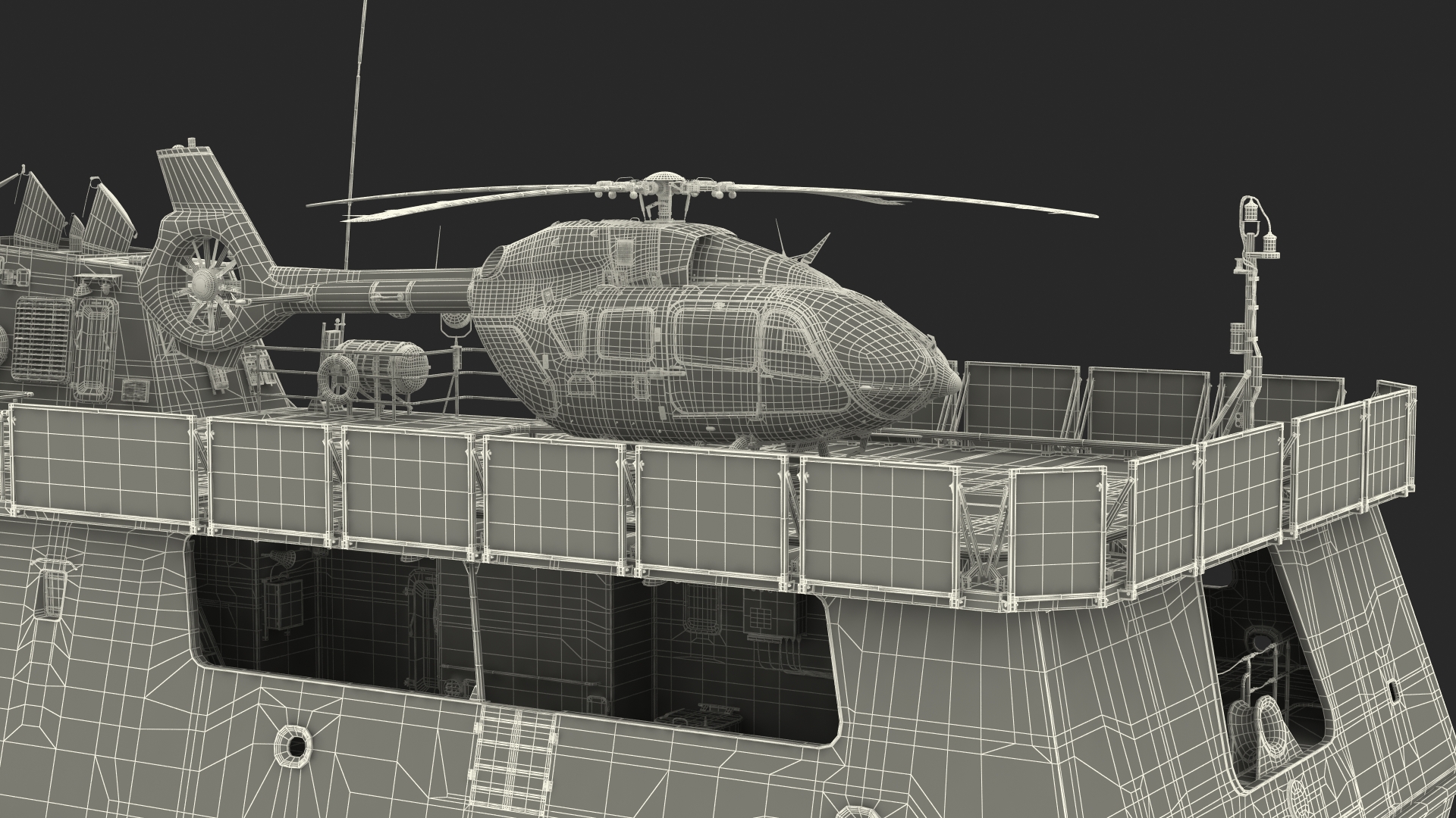3D Coast Guard Ship with Helicopter Rigged for Maya model